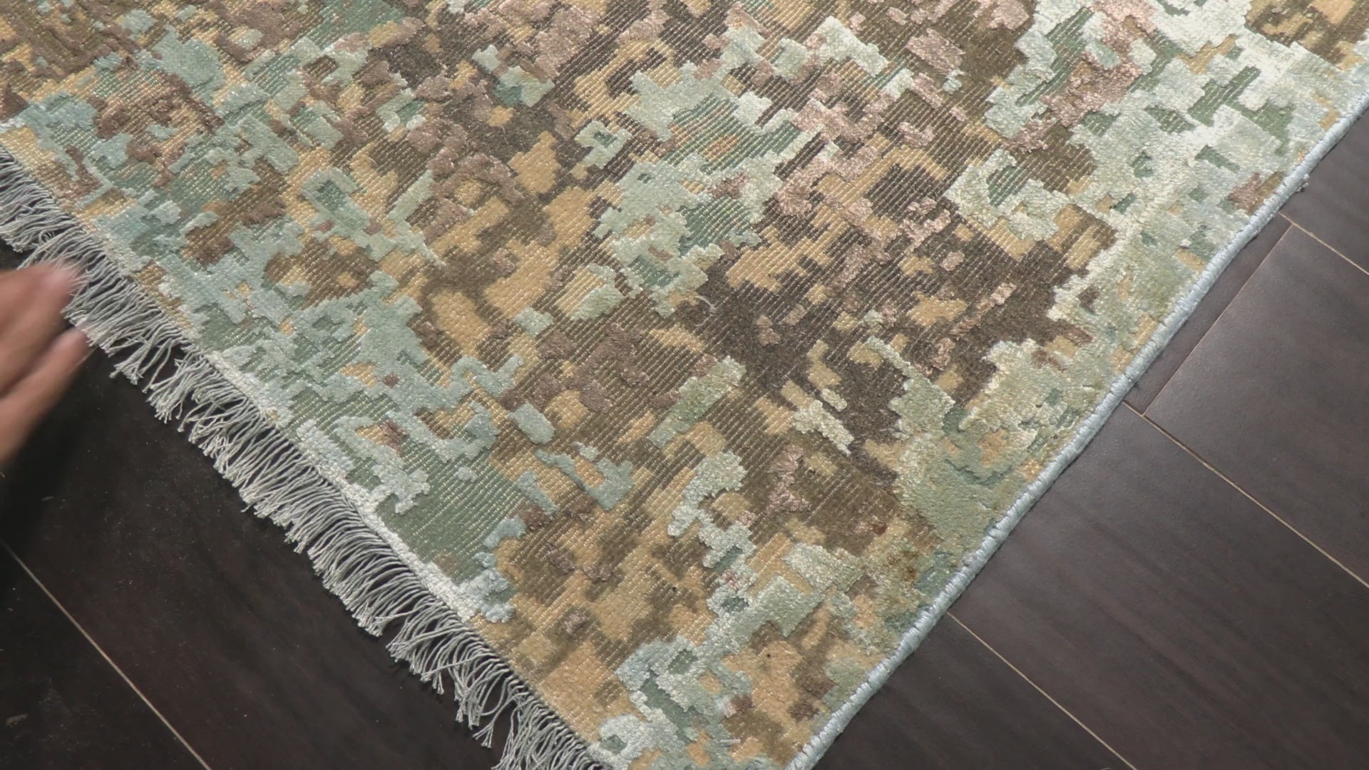 Camel Aqua 7'11''x9'8'' Sherpa Modern Contemporary Abstract High Low Pile Hand Knotted Wool Bamboo Silk Oriental Area Rug