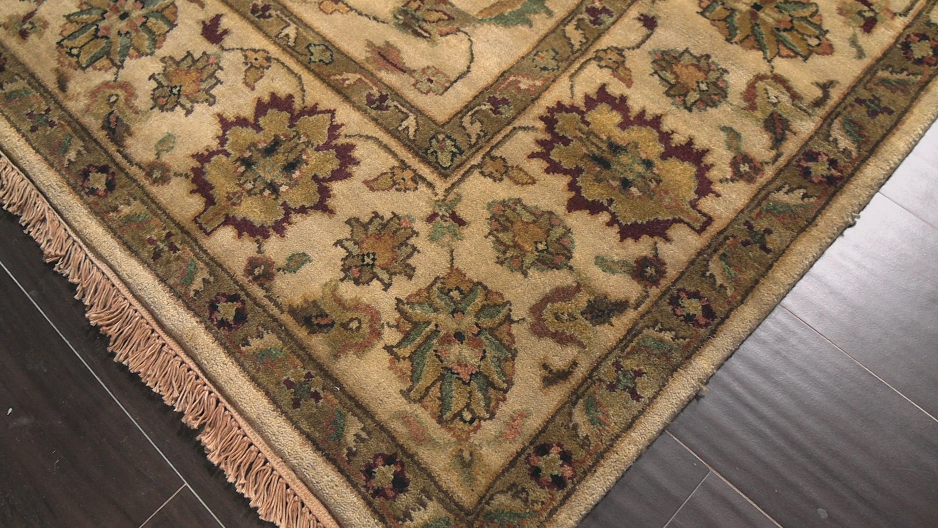 Tan 6'1''x8'11'' Agra Traditional Botanical Plush Pile Silky Sheen Tea Wash Hand Knotted Wool Oriental Area Rug