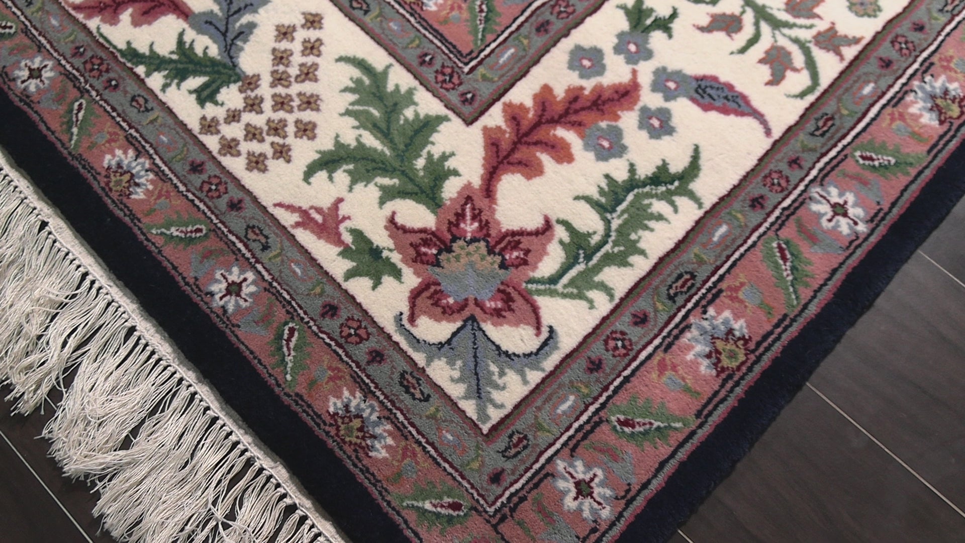 Navy 7'11''x9'7'' Qum Traditional Floral Plush Pile Hand Knotted New Zealand Wool Oriental Area Rug