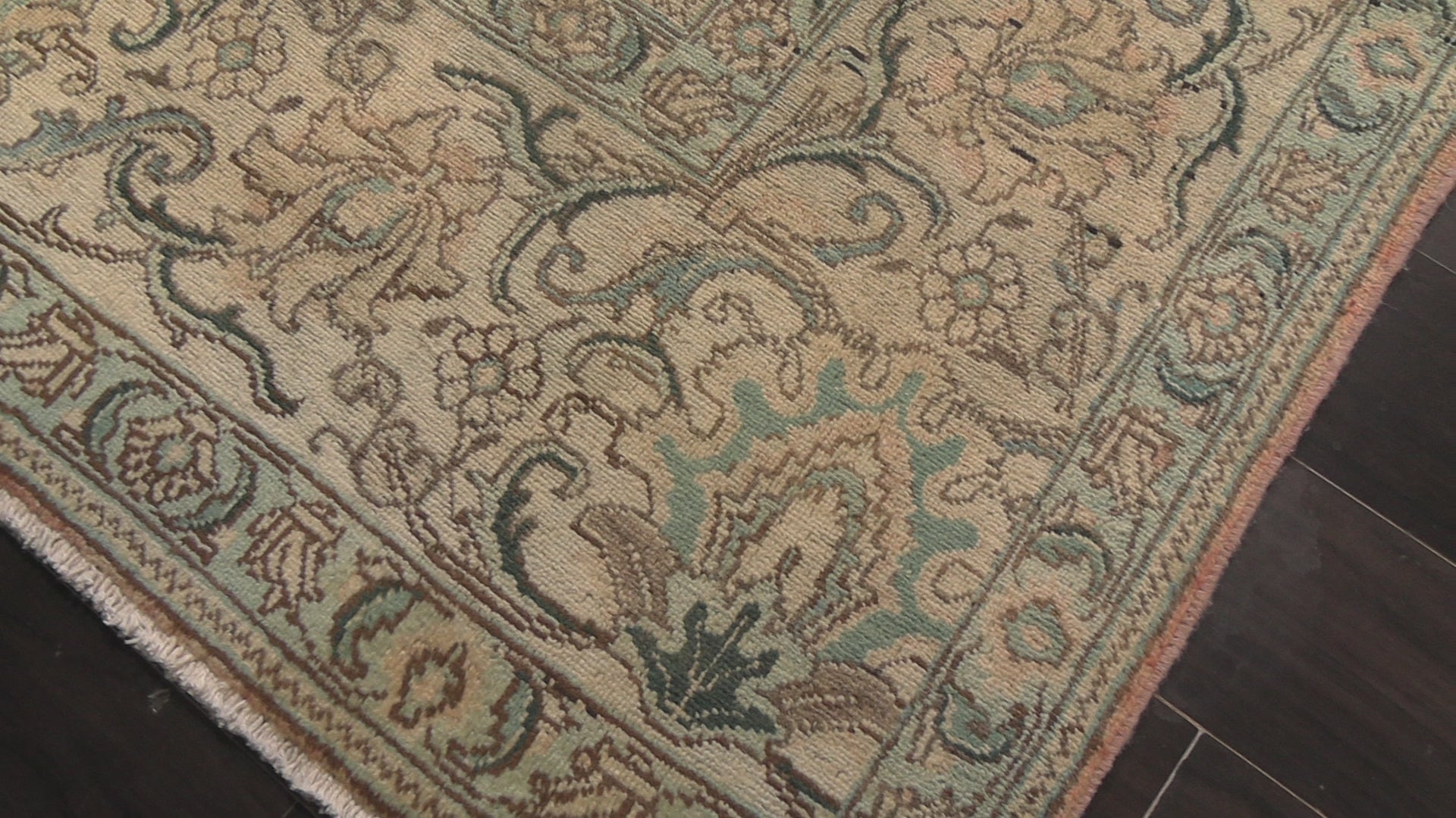 Peach Beige 9'6''x13'3'' Tabriz Traditional Floral Antique Vegetable Dyes Hand Knotted Wool Oriental Area Rug
