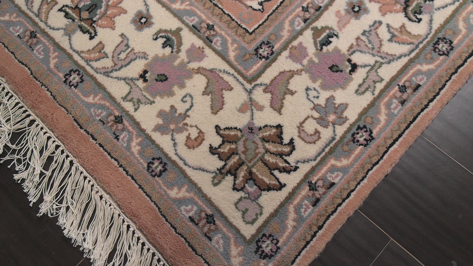 Peach 6x8'8'' Indo Kashan Traditional Floral Hand Knotted Wool Oriental Area Rug