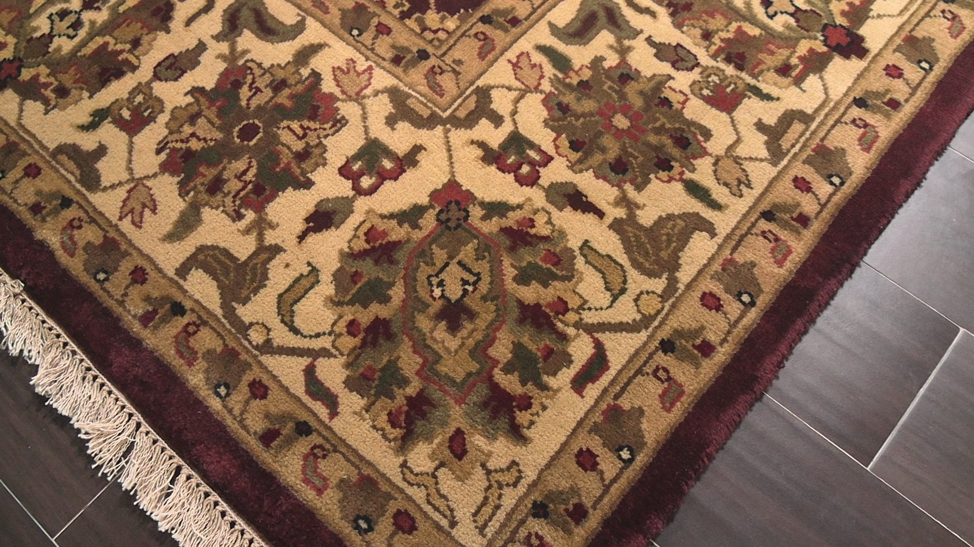 Maroon 7'11''x10'10'' Agra Traditional Plush Pile Silky Sheen Hand Knotted New Zealand Wool Oriental Area Rug