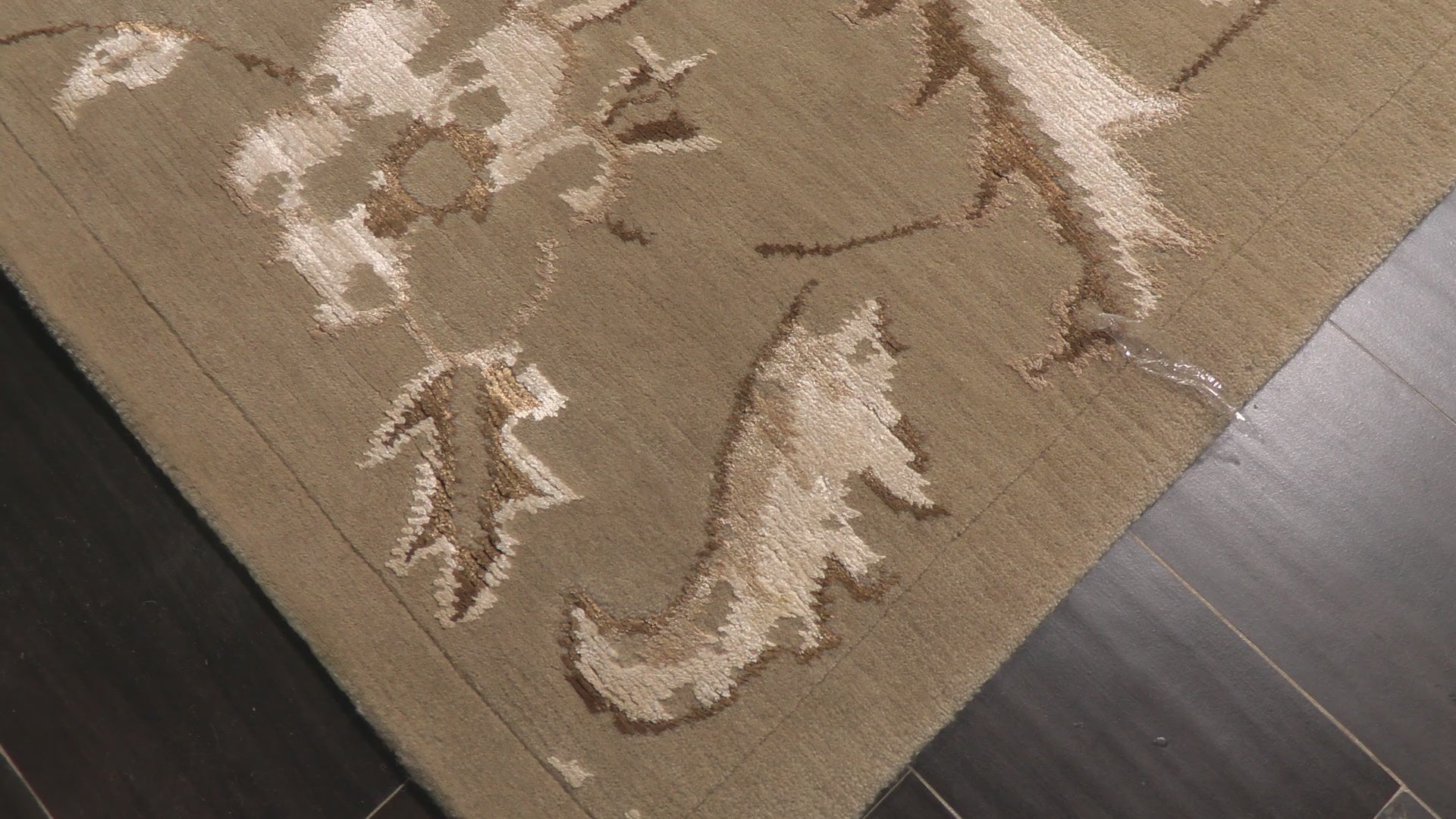 Beige Tan 8'1''x11 Tibetan Transitional Plush Pile Botanical Hand Knotted Wool Bamboo Silk Oriental Area Rug