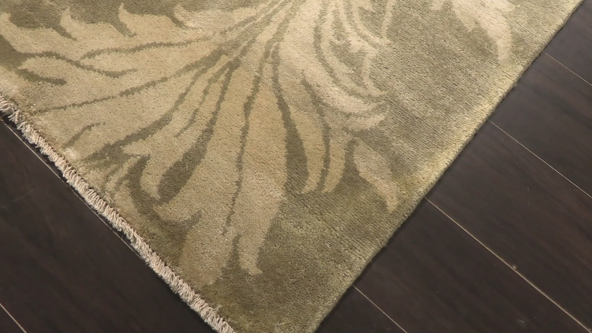Moss Beige 8'10''x9'11'' Tibetan Transitional Botanical Hand Knotted Wool Oriental Area Rug