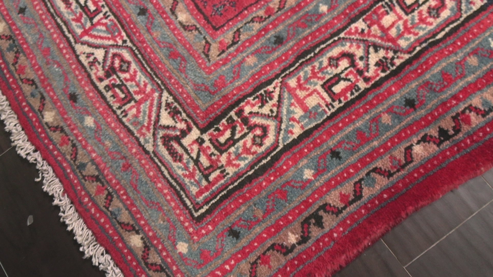 Coral Ivory 4x10'9'' Kurdish Bidjar Herati Traditional Geometric Paisley Vintage Vegetable Dyes Hand Knotted Wool Oriental Area Rug