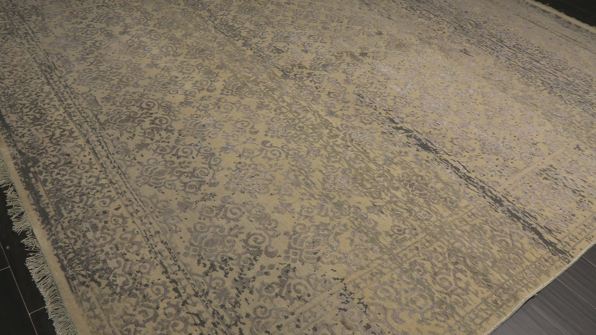 Vanilla Taupe 7'10''x9'11'' Oushak Transitional Low Pile Hand Knotted Wool Bamboo Silk Oriental Area Rug