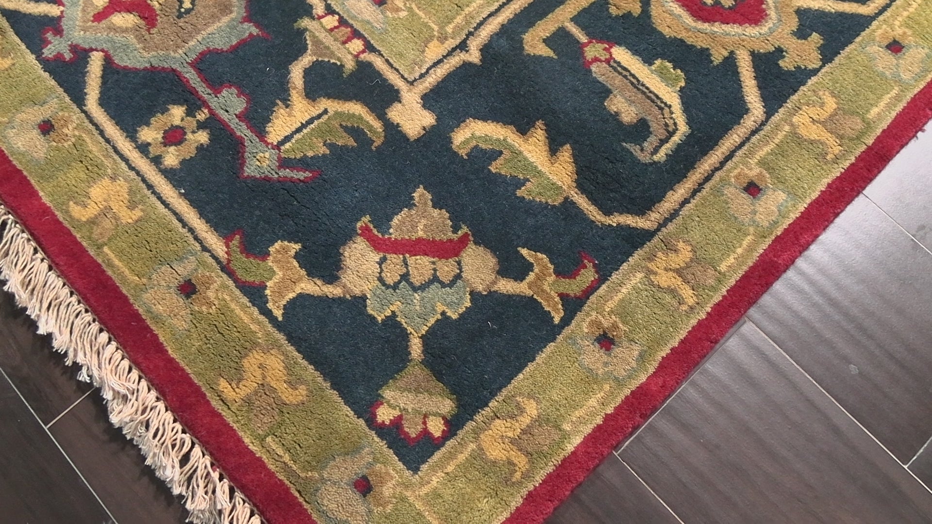 Red 7'11''x9'9'' Indo Heriz Traditional Medallion Plush Pile Hand Knotted Wool Oriental Area Rug