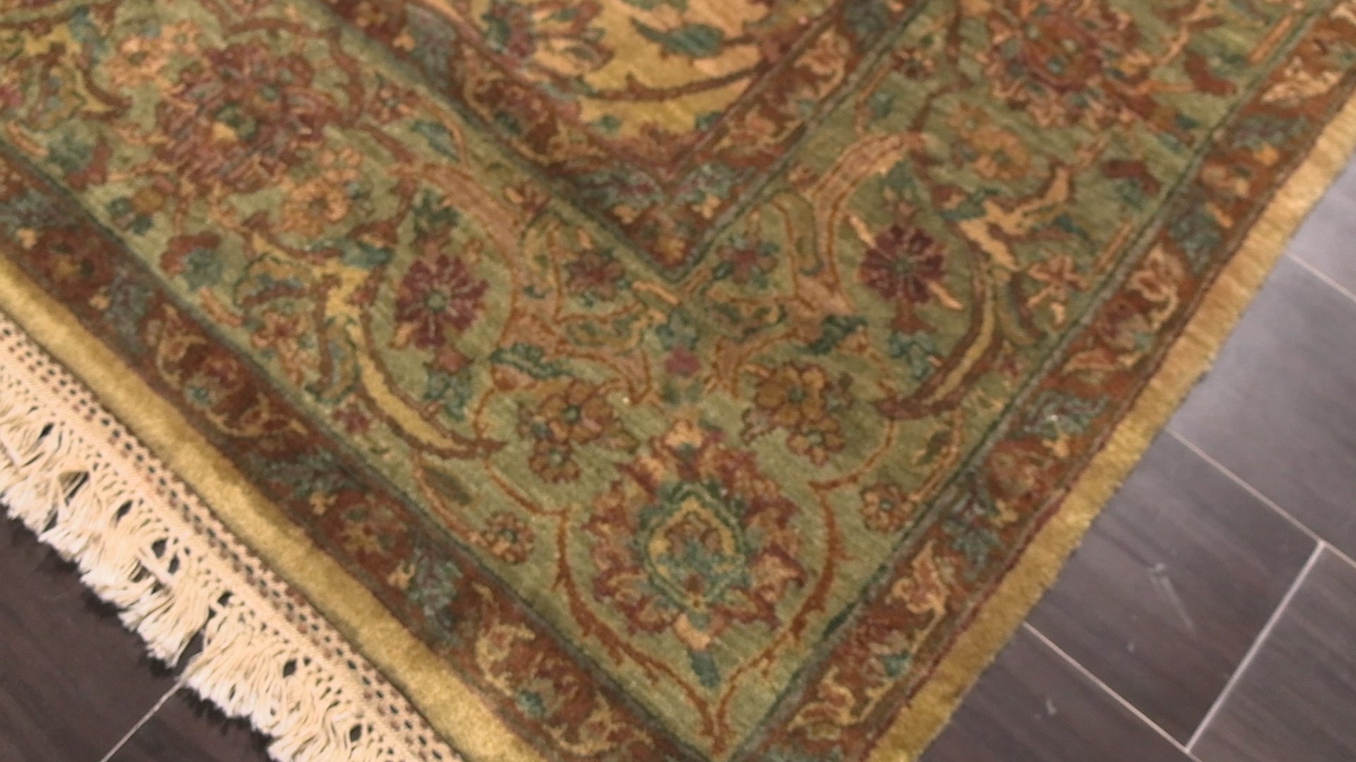Gold 6'2''x9'5'' Agra Botanical Hand Knotted Wool Oriental Area Rug