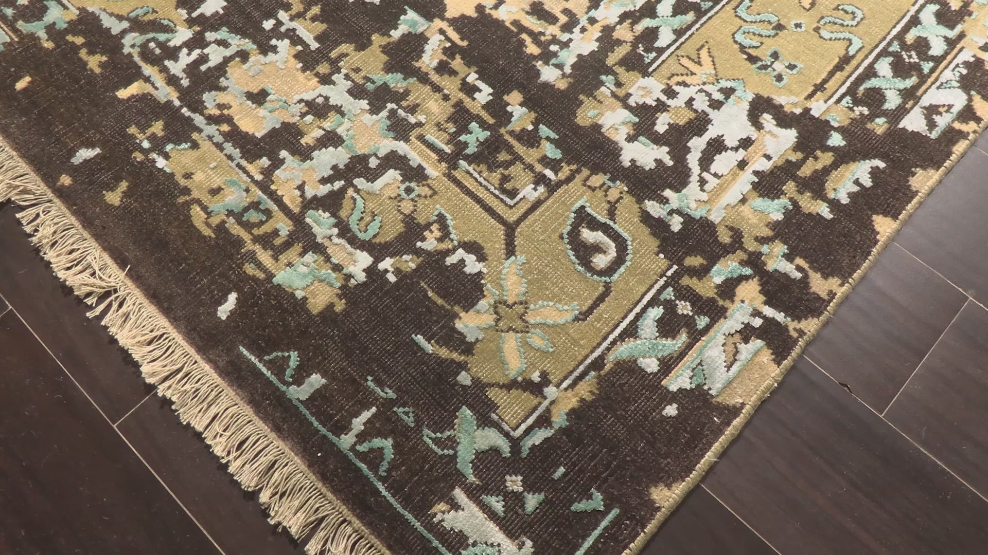 Beige Moss 7'10''x9'8'' Oushak Transitional High Low Pile Hand Knotted Wool Bamboo Silk Oriental Area Rug