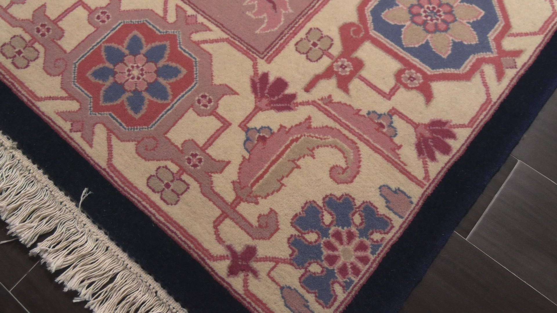 Navy 8'10''x11'11'' Heriz Traditional Medallion Hand Knotted Wool Oriental Area Rug