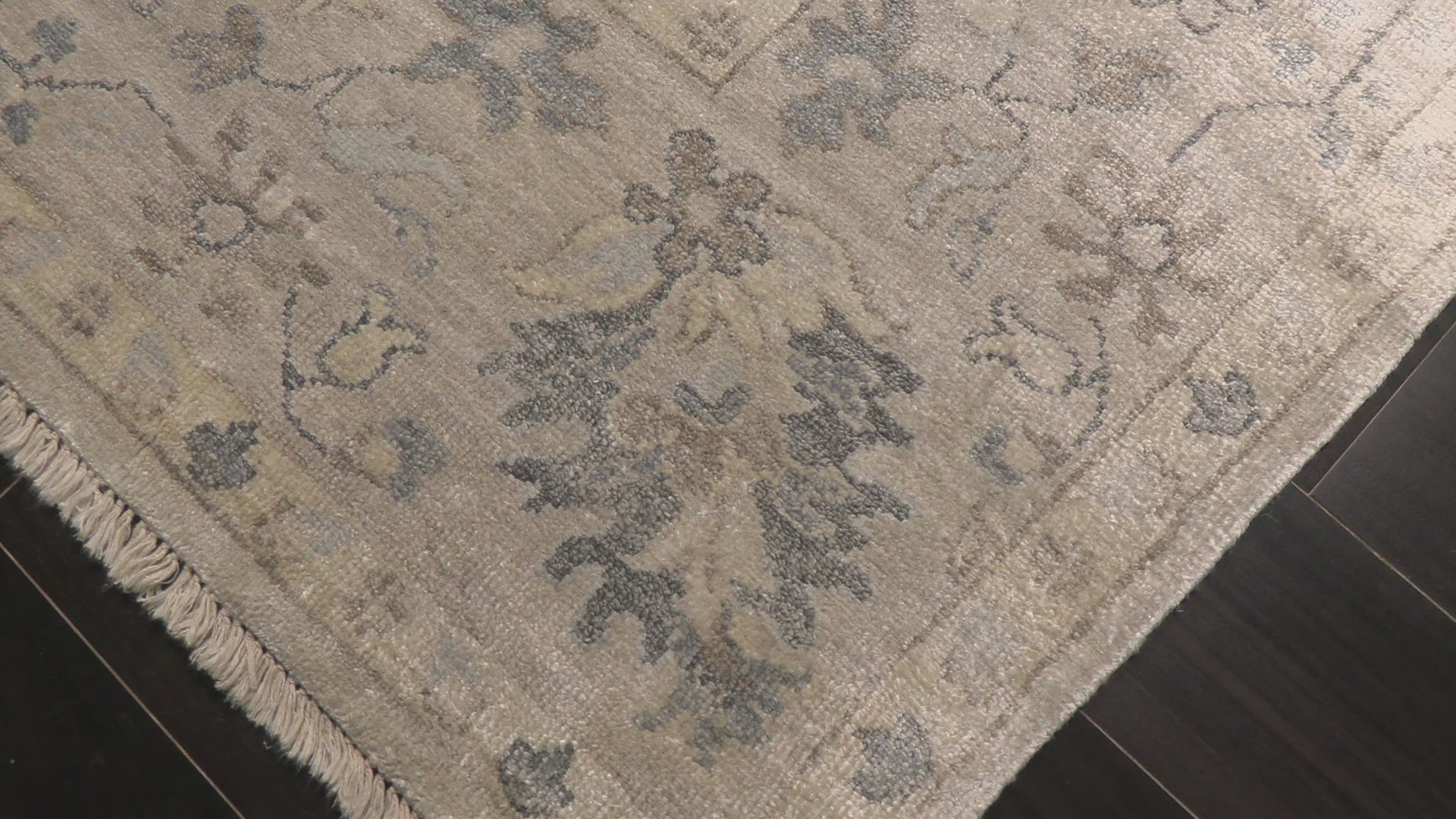 Ivory Taupe 7'10''x9'10'' Oushak Traditional Arts & Crafts High Sheen Hand Knotted Bamboo Silk Oriental Area Rug