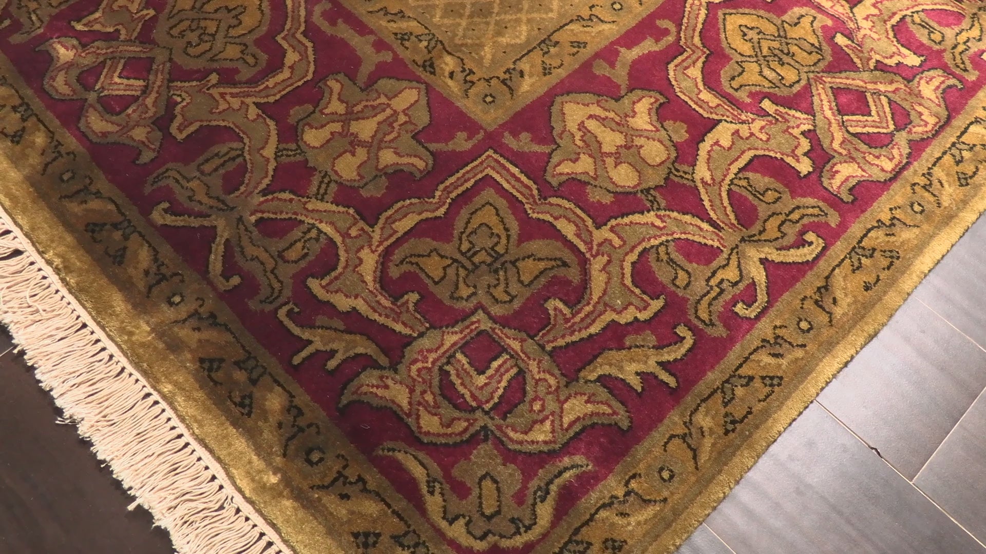 Gold Green 8'2''x9'10'' Indo Persian Traditional Geometric Silky Sheen Lattice Diamond Design Hand Knotted New Zealand Wool Oriental Area Rug