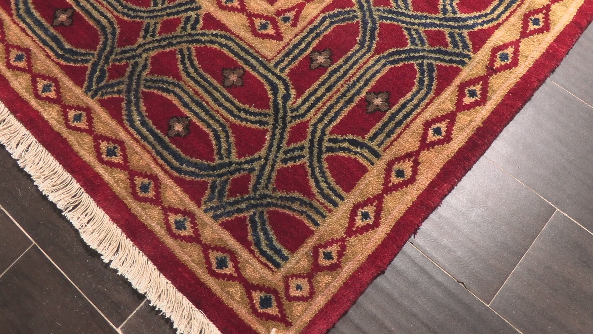 Red Navy 8'1''x9'11'' Agra Traditional Arts & Crafts Hand Knotted Wool Oriental Area Rug
