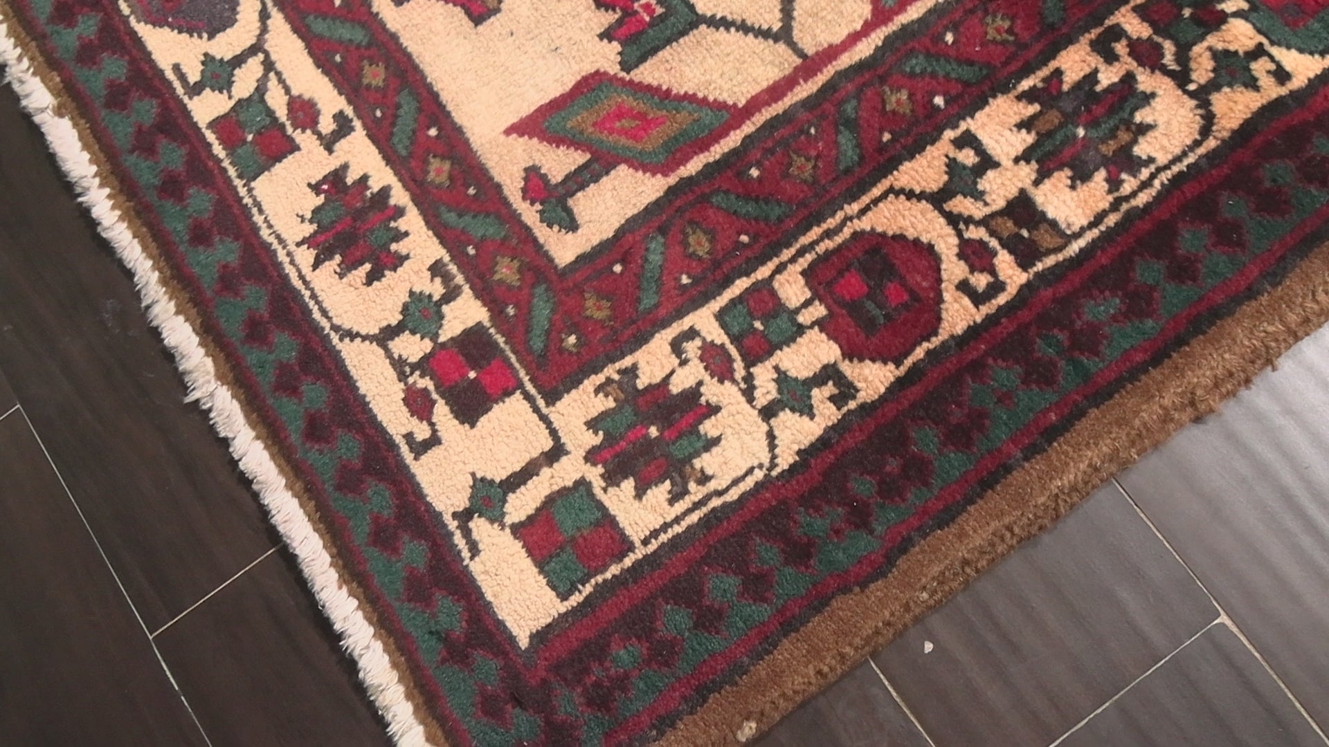 Rusty Red 3'9''x11'1'' Kurdish Hamadan Traditional Geometric Tribal Vintage Vegetable Dyes Hand Knotted Wool Oriental Area Rug