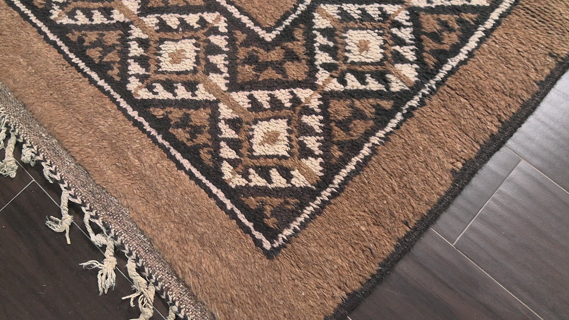 Mocha 6'9''x9'6'' Traditional Geometric Authentic Vintage Moroccan Hand Knotted Wool Oriental Area Rug