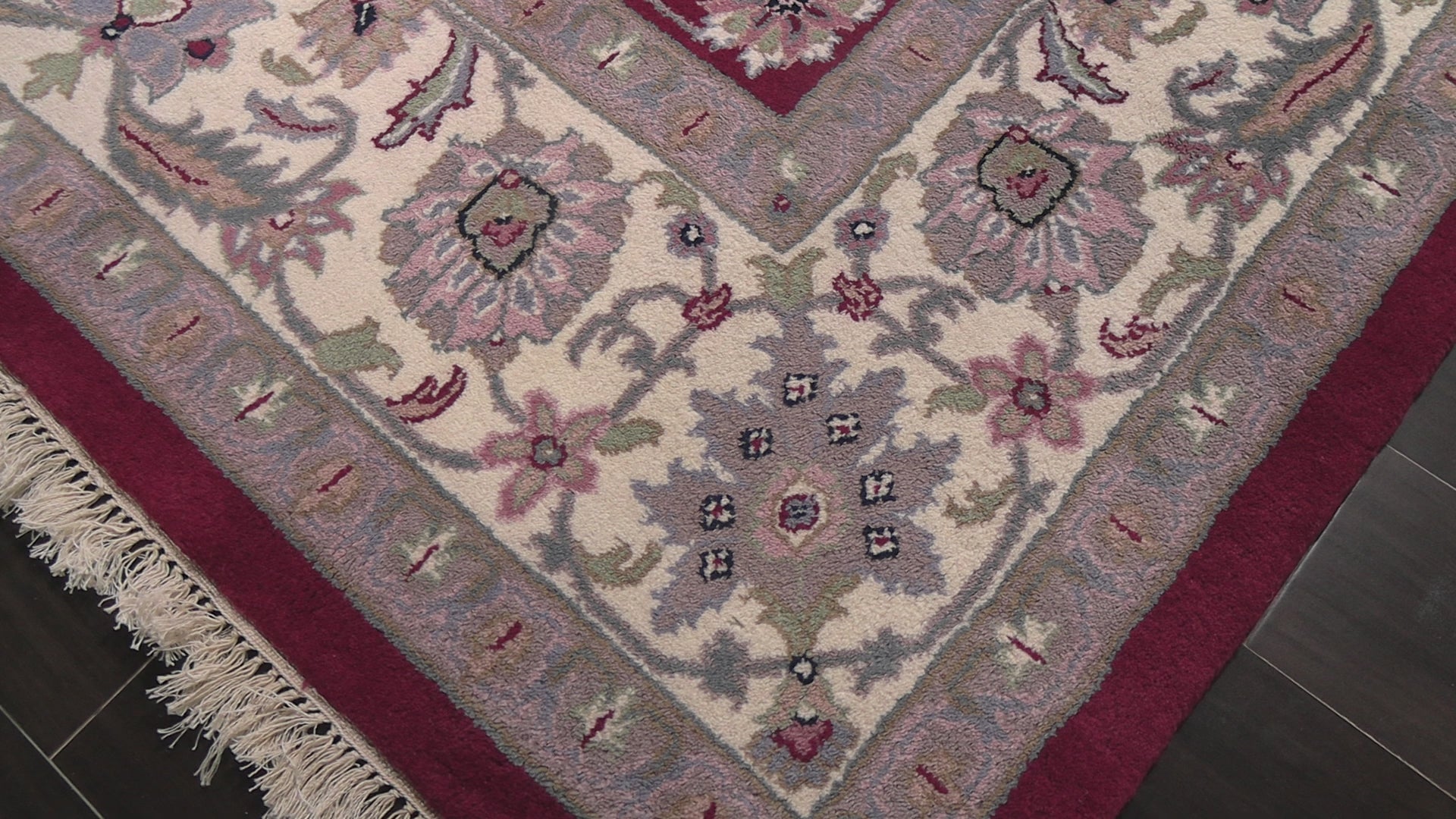 Fuchsia 9'2''x12'3'' Indo Kashan Traditional Hand Knotted Wool Oriental Area Rug