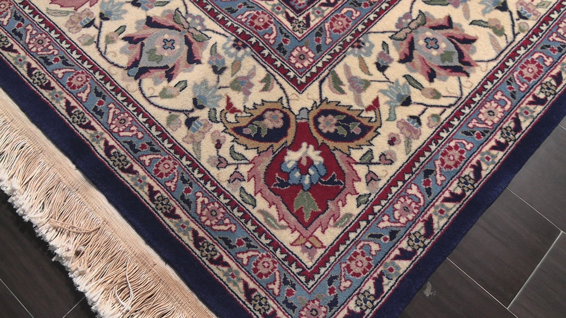 Navy 8'1''x10'3'' Kashan Traditional Botanical 200 KPSI Hand Knotted New Zealand Wool Oriental Area Rug