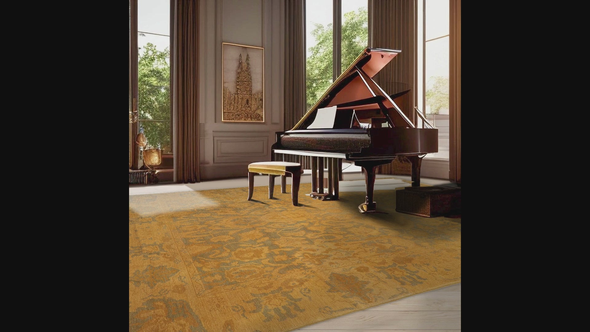 Alariz 9x12 Hand Knotted Turkish Oushak  100% Wool Arts & Crafts Oriental Area Rug Moss, Gold Color