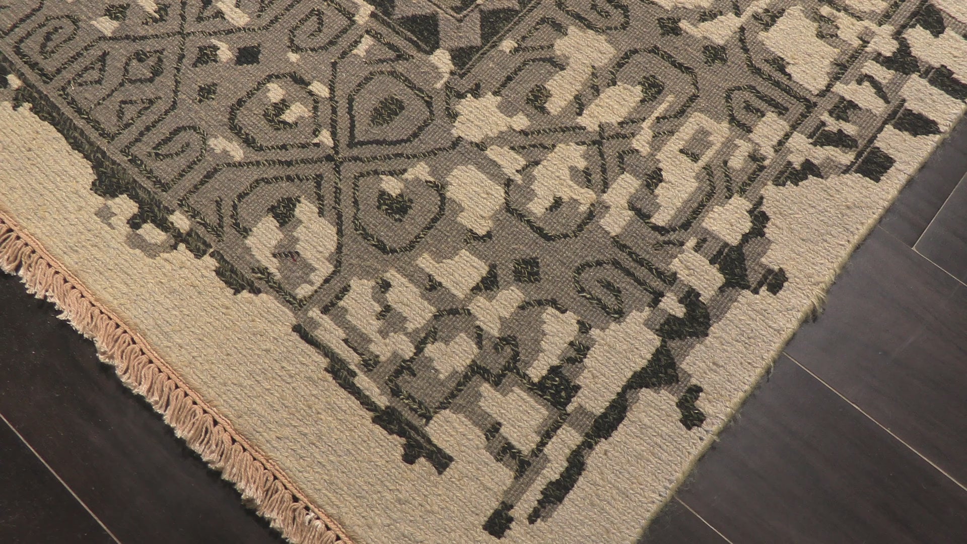 Beige Charcoal 7'10''x9'10'' Soumak Traditional Arts & Crafts Reversible Graphic Hand Knotted Wool Oriental Area Rug
