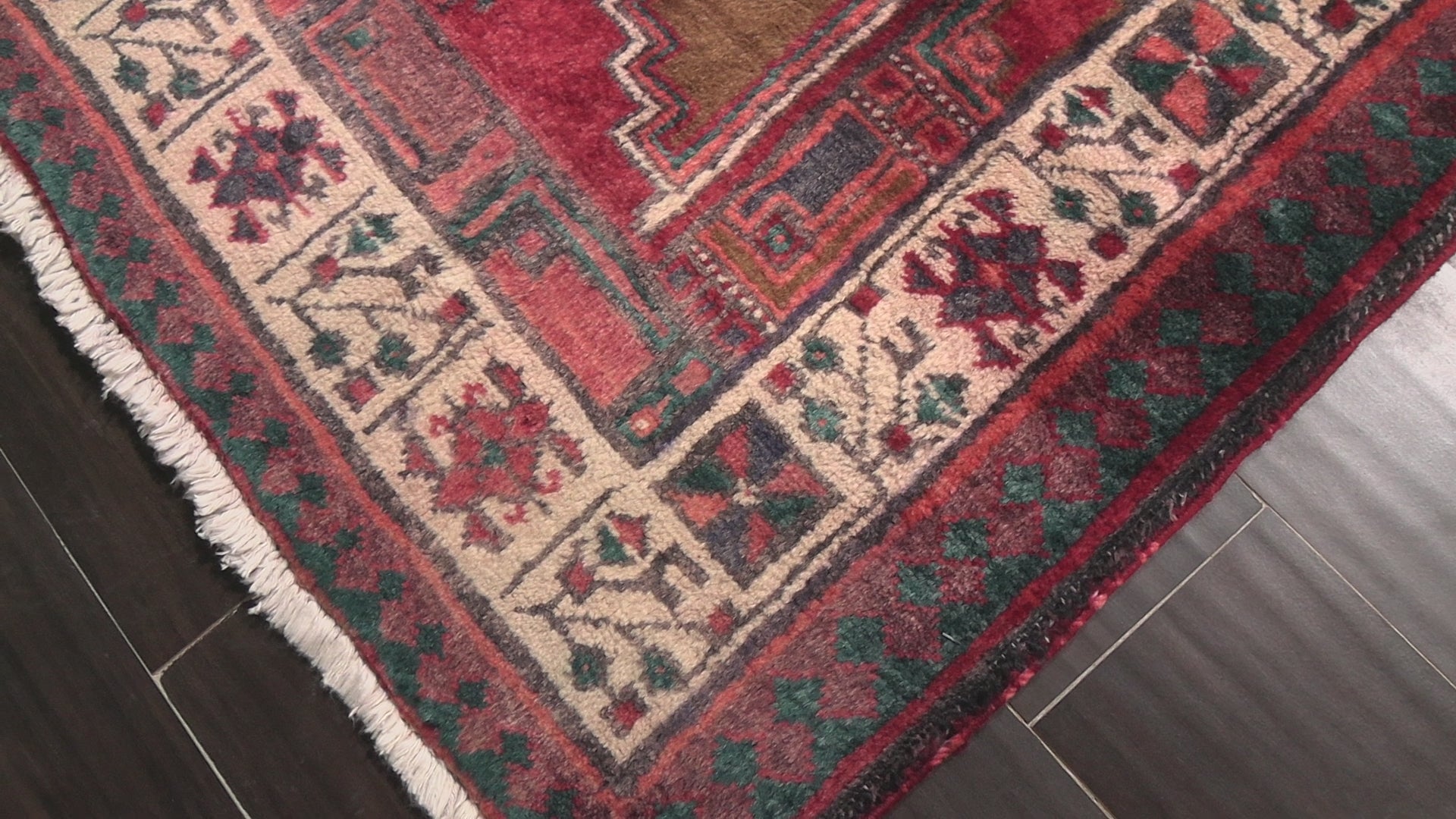 Navy Brown 4x11'1'' Hamadan Traditional Geometric Medallion Vintage Vegetable Dyes Hand Knotted Wool Oriental Area Rug