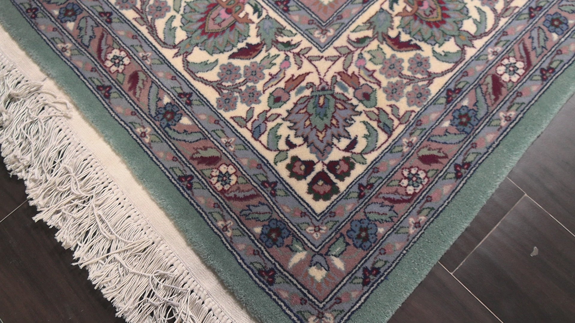 Turquoise 8'1''x10'4'' Indo Sarouk Traditional Botanical 200 KPSI Hand Knotted New Zealand Wool Oriental Area Rug