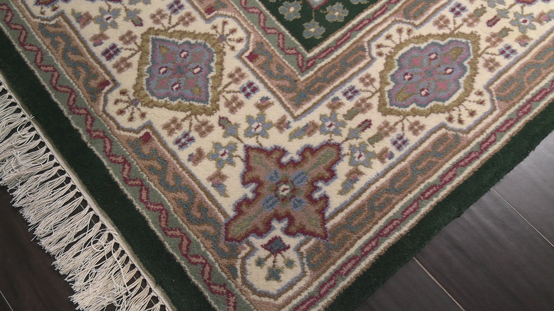 Green 6'1''x9 Indo Kerman Traditional Medallion Plush Pile Velvety Soft Hand Knotted Wool Oriental Area Rug