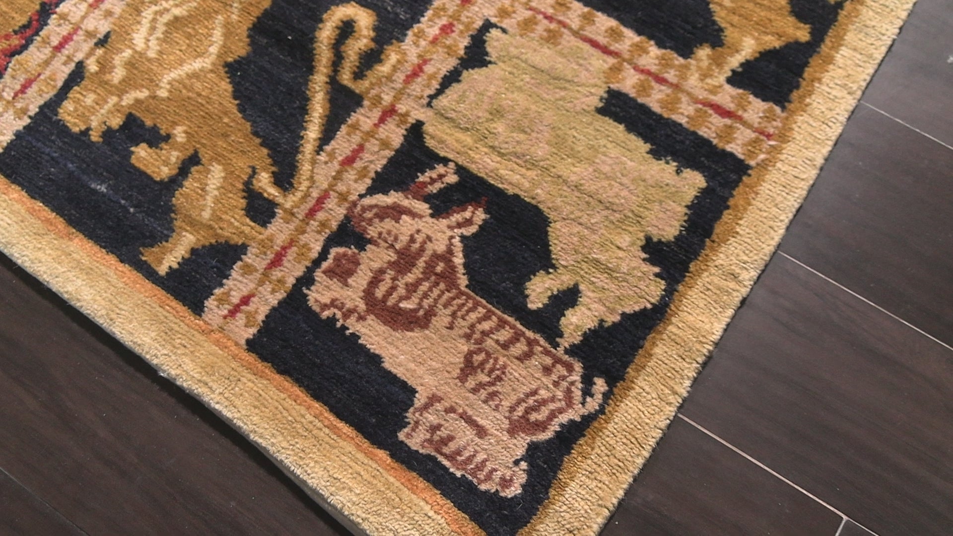 Beige 8'2''x9'10'' Tibetan Transitional Pictorial Hand Knotted Wool Oriental Area Rug