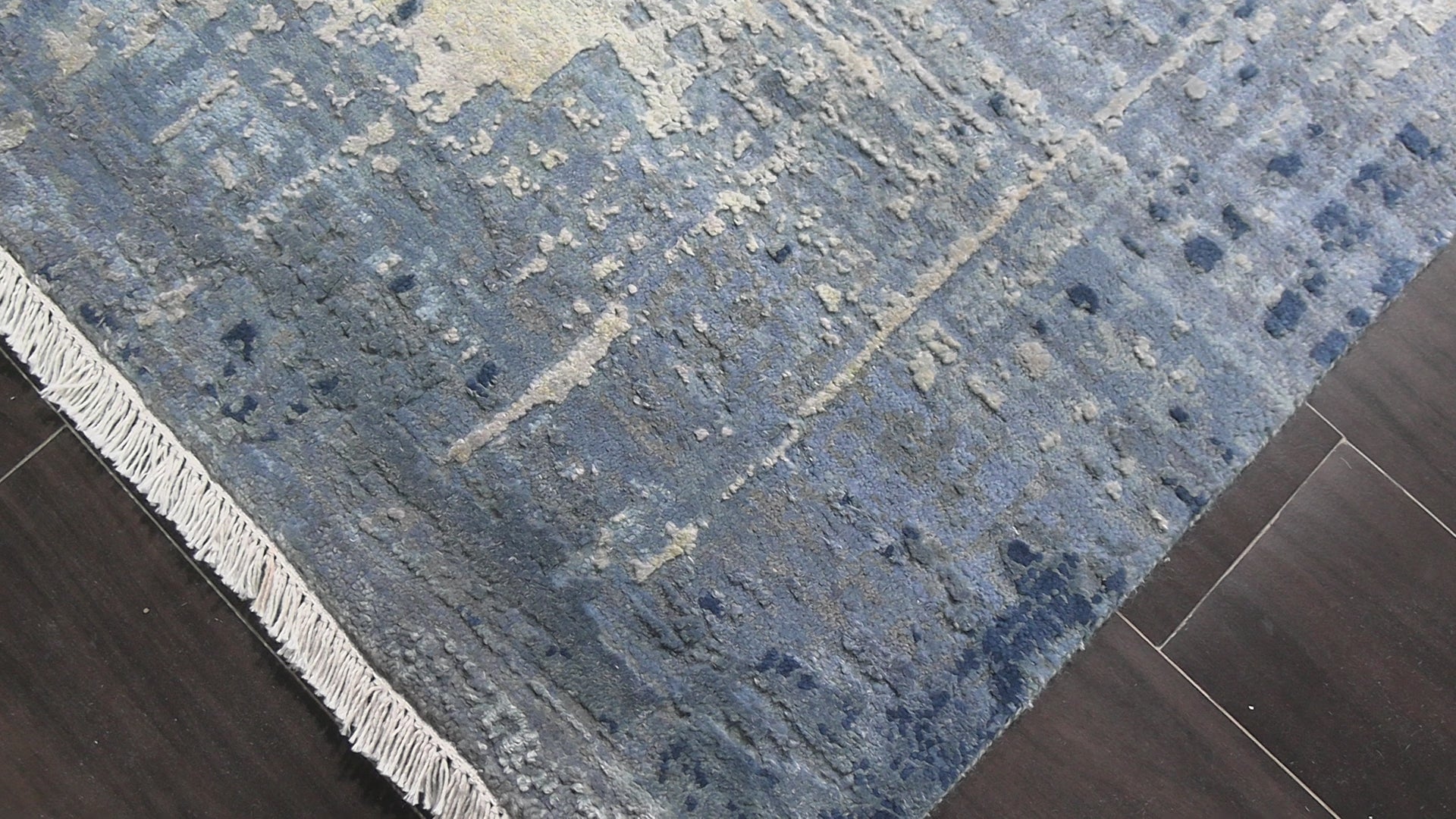 8x10 Hand Knotted Sherpa Wool and Silk Modern & Contemporary Oriental Area Rug Beige Blue Color