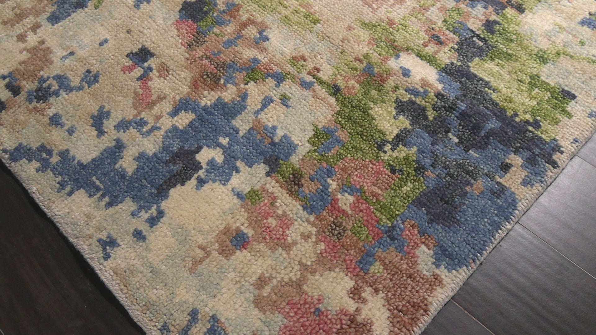 Beige 6'x9'1'' Indo Tibetan Modern Contemporary Abstract Hand Knotted Wool Oriental Area Rug
