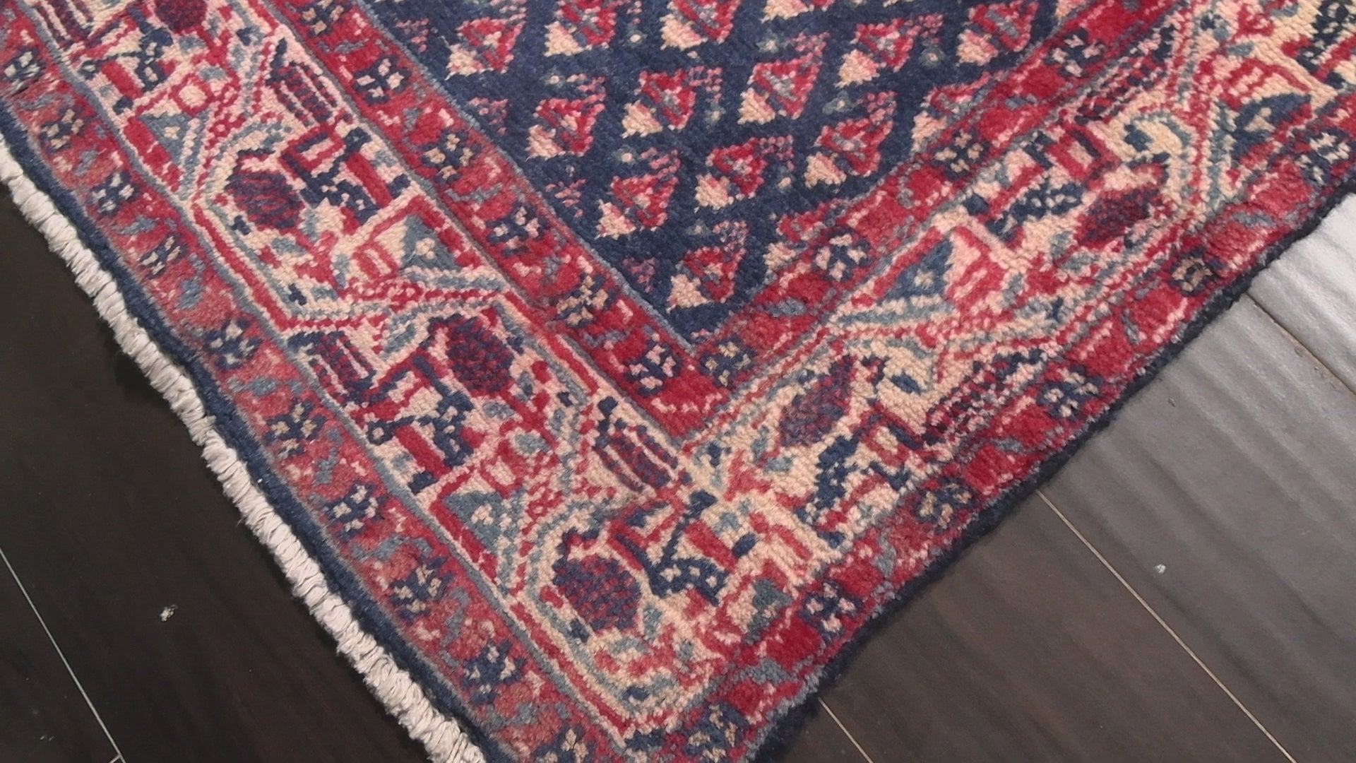 Navy Ivory 4'1''x11'11'' Boteh Traditional Vintage Vegetable Dyes Hand Knotted Wool Oriental Area Rug