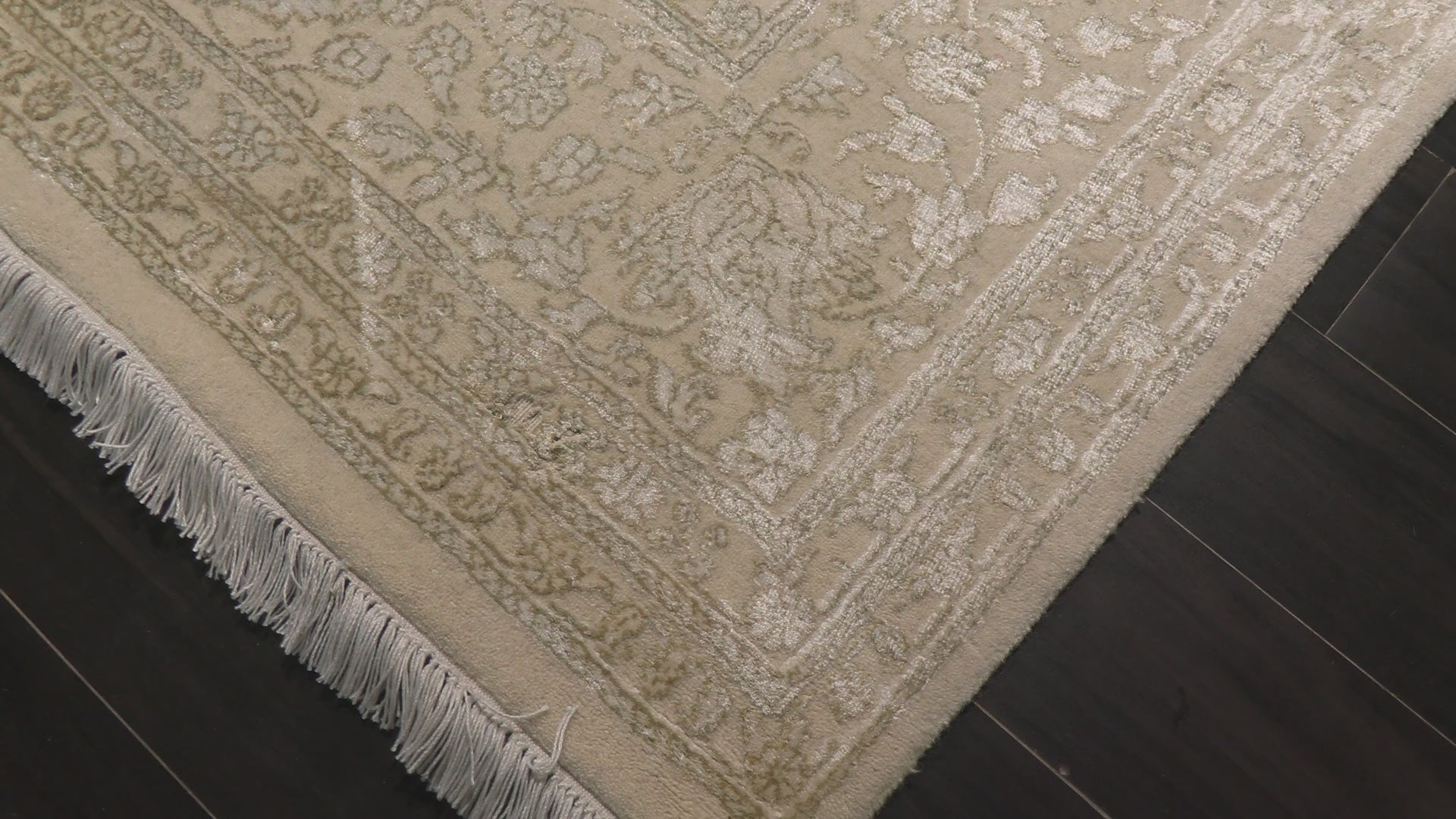 Tone on Tone Ivory 8'10''x11'10'' Tibetan Transitional Hand Knotted Wool Bamboo Silk Oriental Area Rug