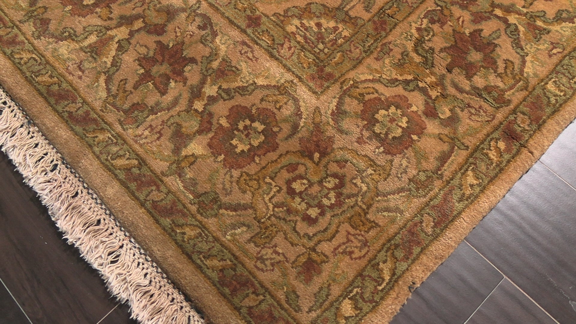 Caramel 5'11''x9'8'' Agra Traditional Botanical Plush Pile Tea Wash Silky Sheen Hand Knotted New Zealand Wool Oriental Area Rug