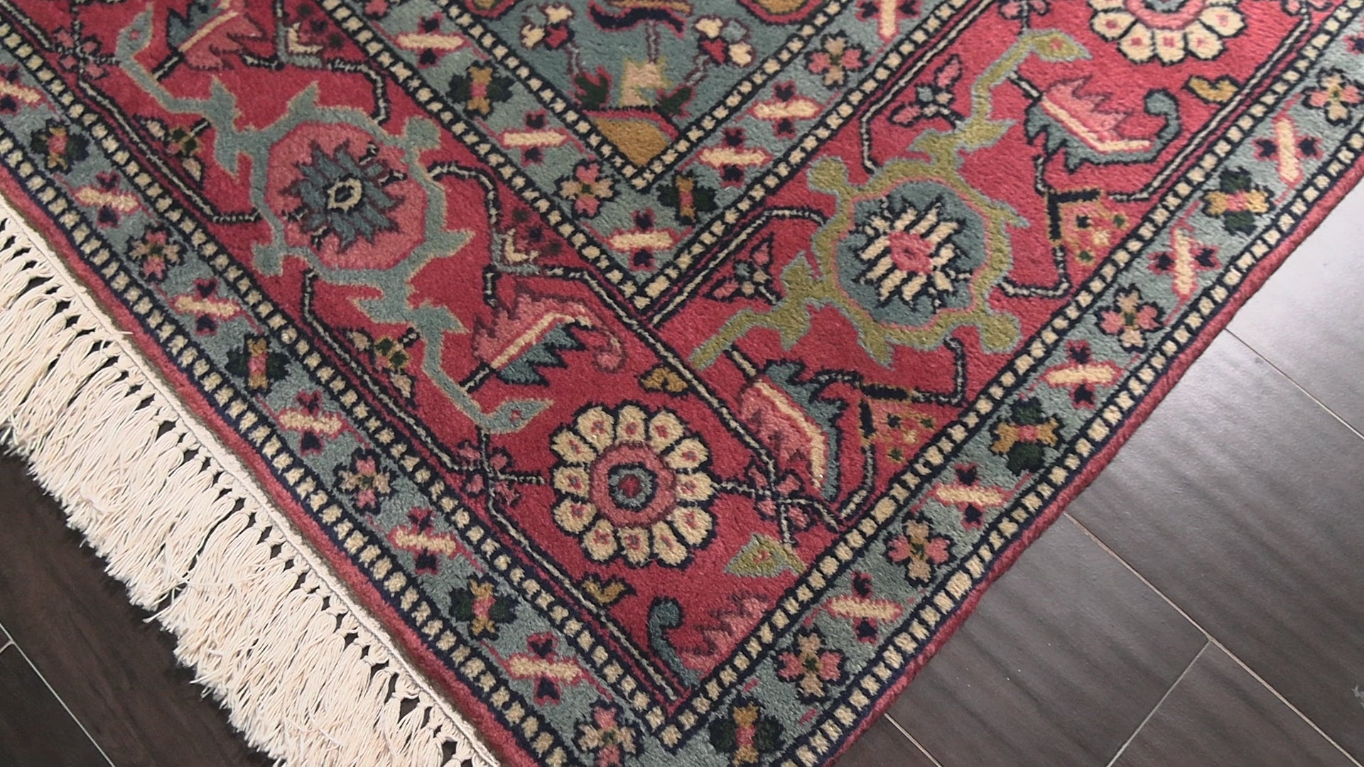 Pink 6'4''x9'4'' Heriz Arts & Crafts Hand Knotted New Zealand Wool Oriental Area Rug