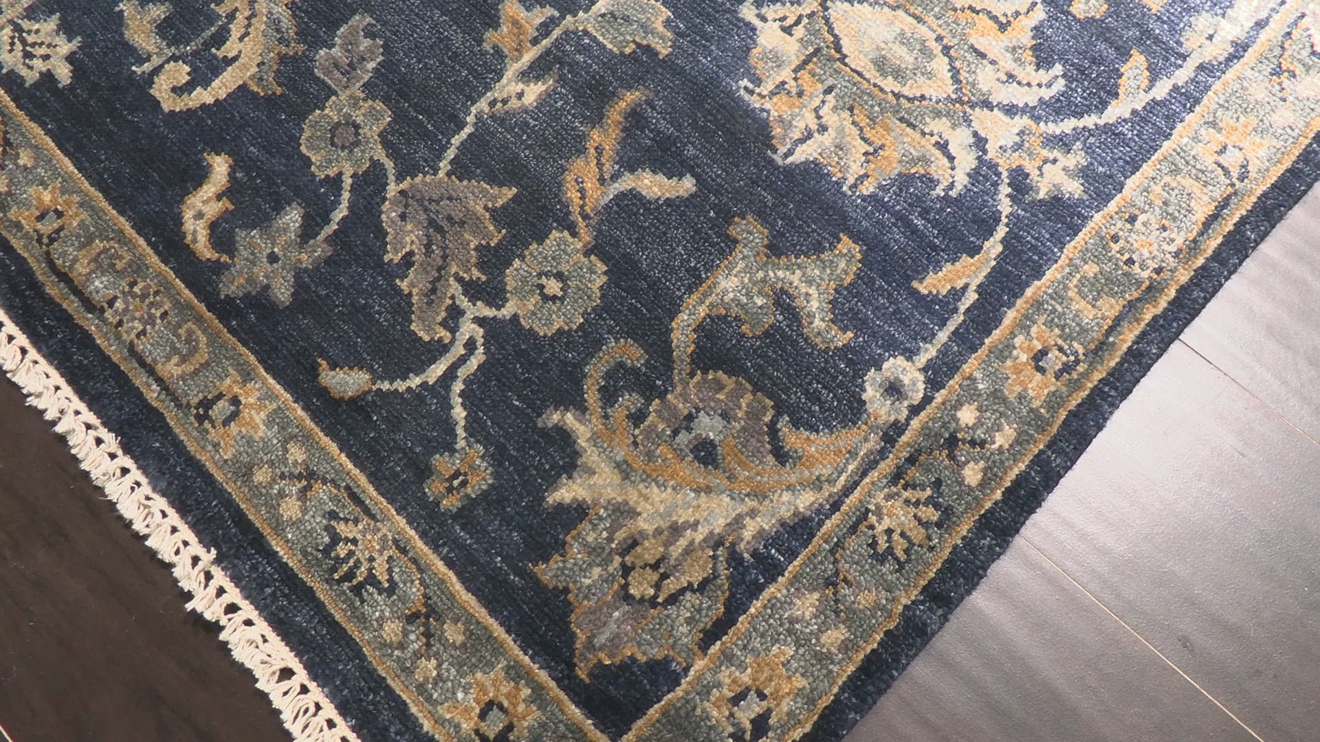Navy Gray 6x8'11'' Oushak Traditional Hand Knotted Viscose Oriental Area Rug