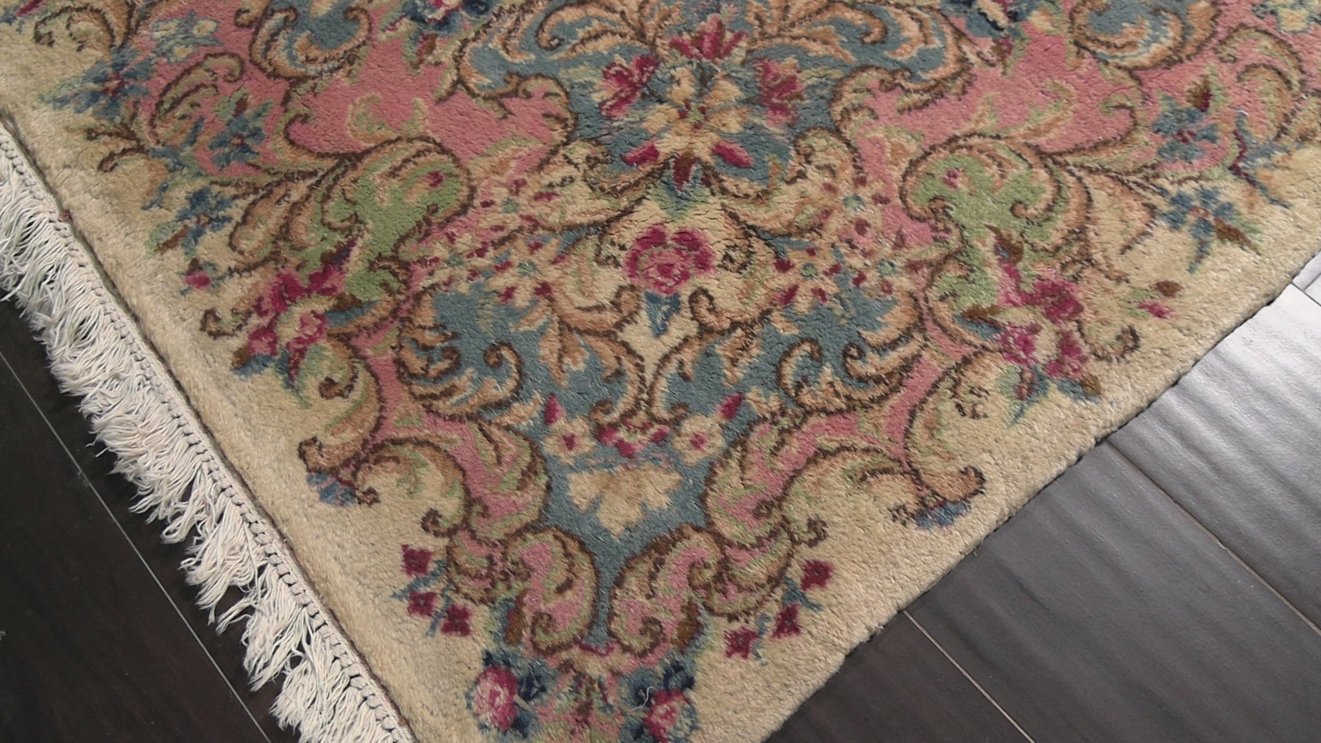 Ivory 5'10''x12'3'' Kerman Modern & Contemporary Botanical 250 KPSI Plush Pile Vintage Palace Size Runner Hand Knotted Wool Oriental Area Rug