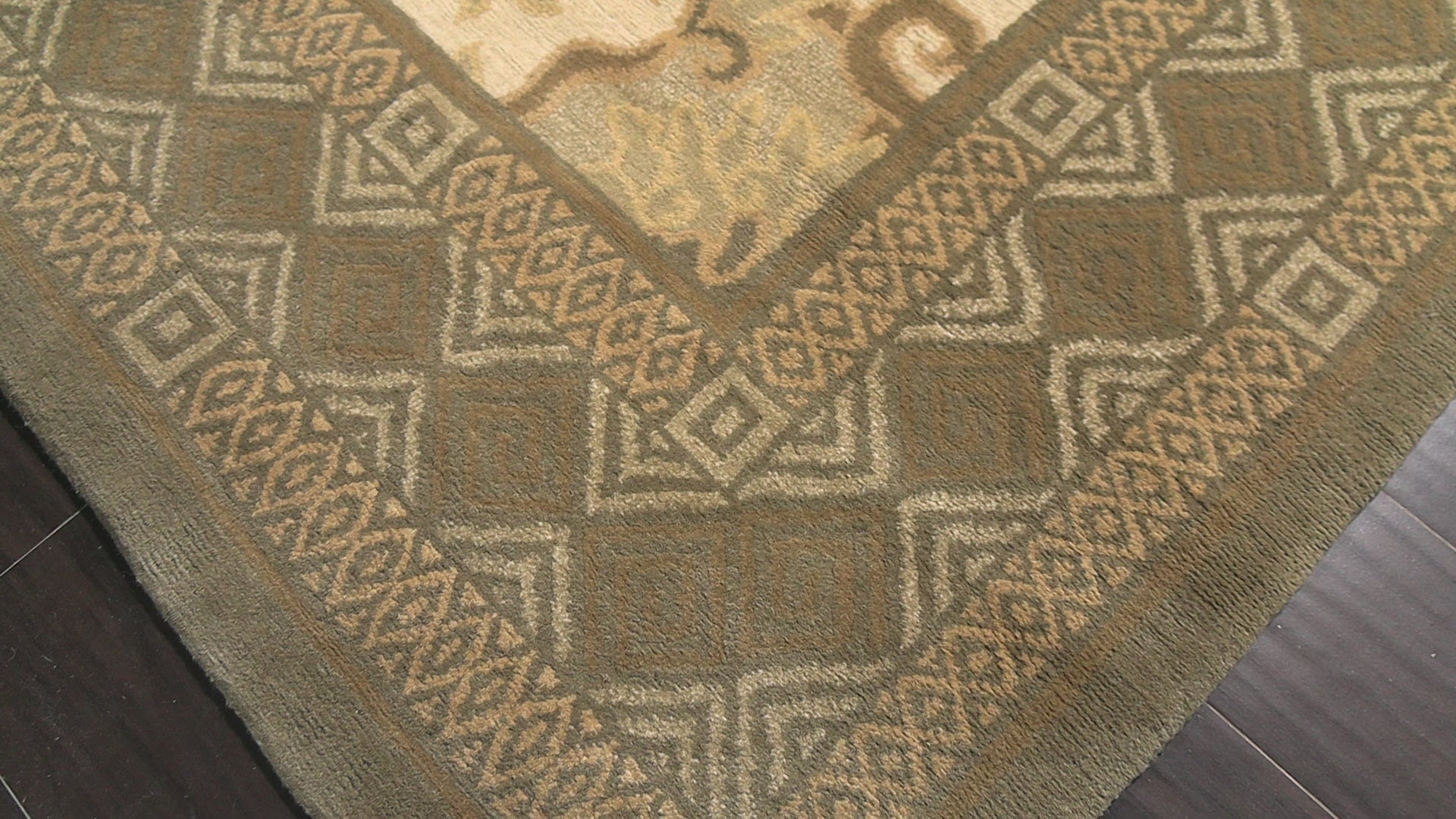 Beige 6x9 Tibetan Transitional Patterned Botanical Hand Knotted Wool & Silk Oriental Area Rug