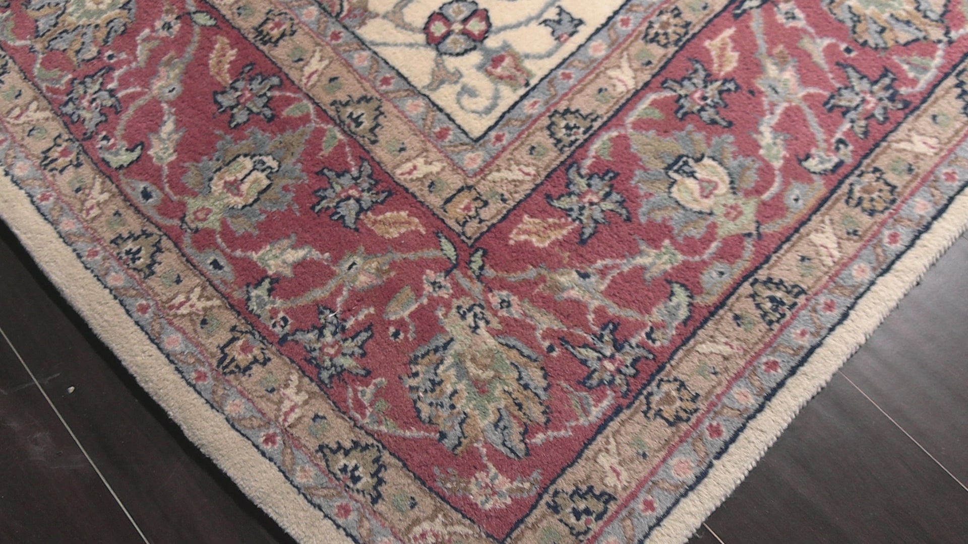 Ivory 6x9'2'' Indo Kashan Traditional Floral Hand Knotted Wool Oriental Area Rug