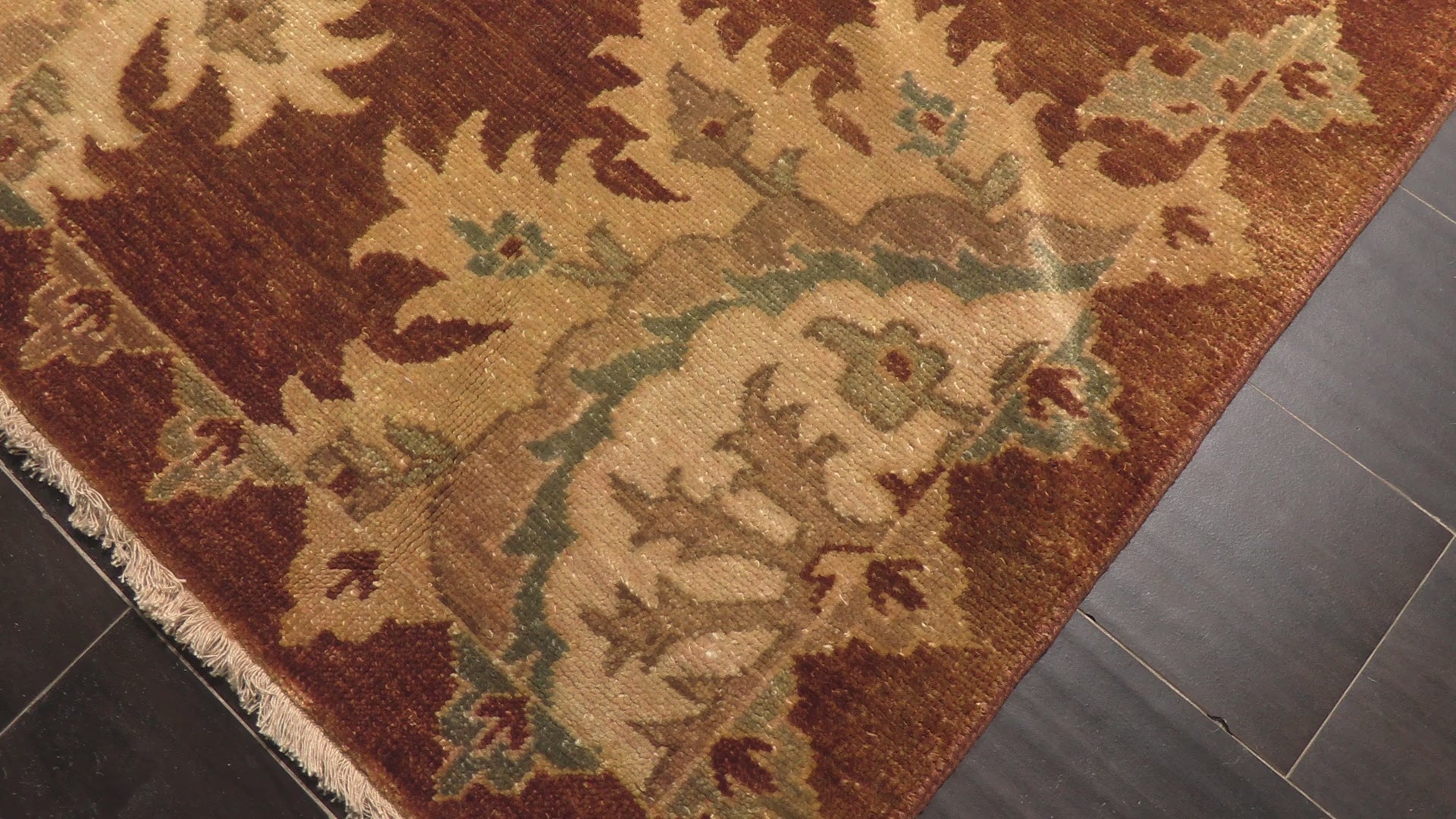 Caramel Beige 7'11''x9'11'' Oushak Transitional Hand Knotted Wool Oriental Area Rug