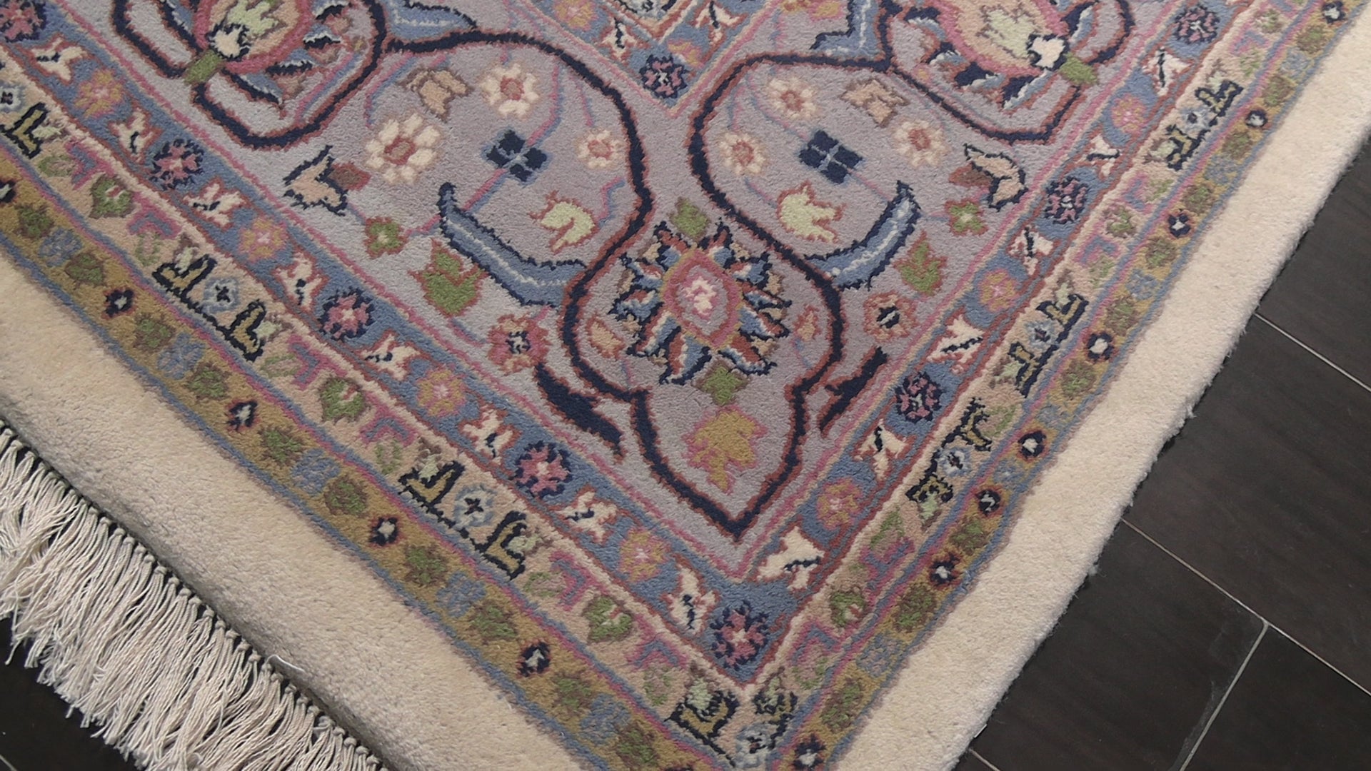 Ivory 8'10''x11'9'' Indo Kashan Traditional Floral Plush Pile Velvety Soft Hand Knotted Wool Oriental Area Rug