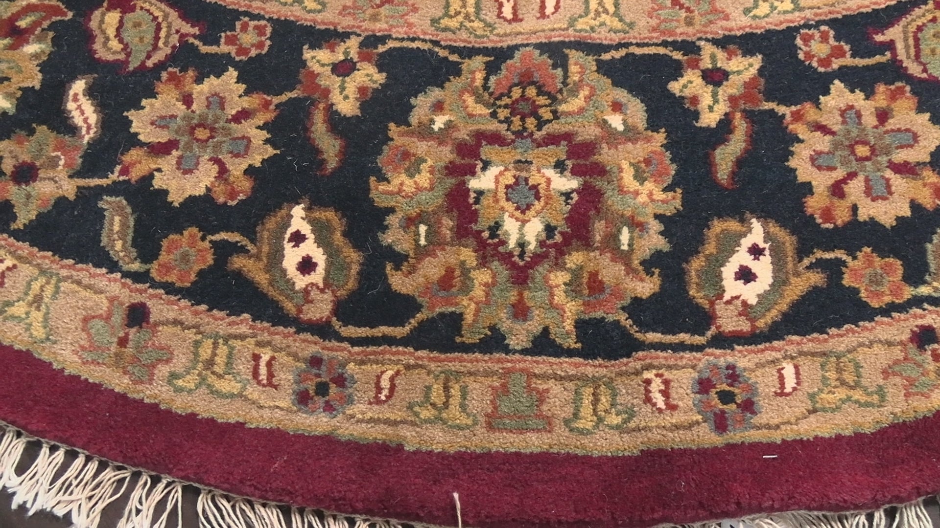 Red 8'x8' Round Agra Traditional Botanical Plush Pile Hand Knotted Wool Oriental Area Rug