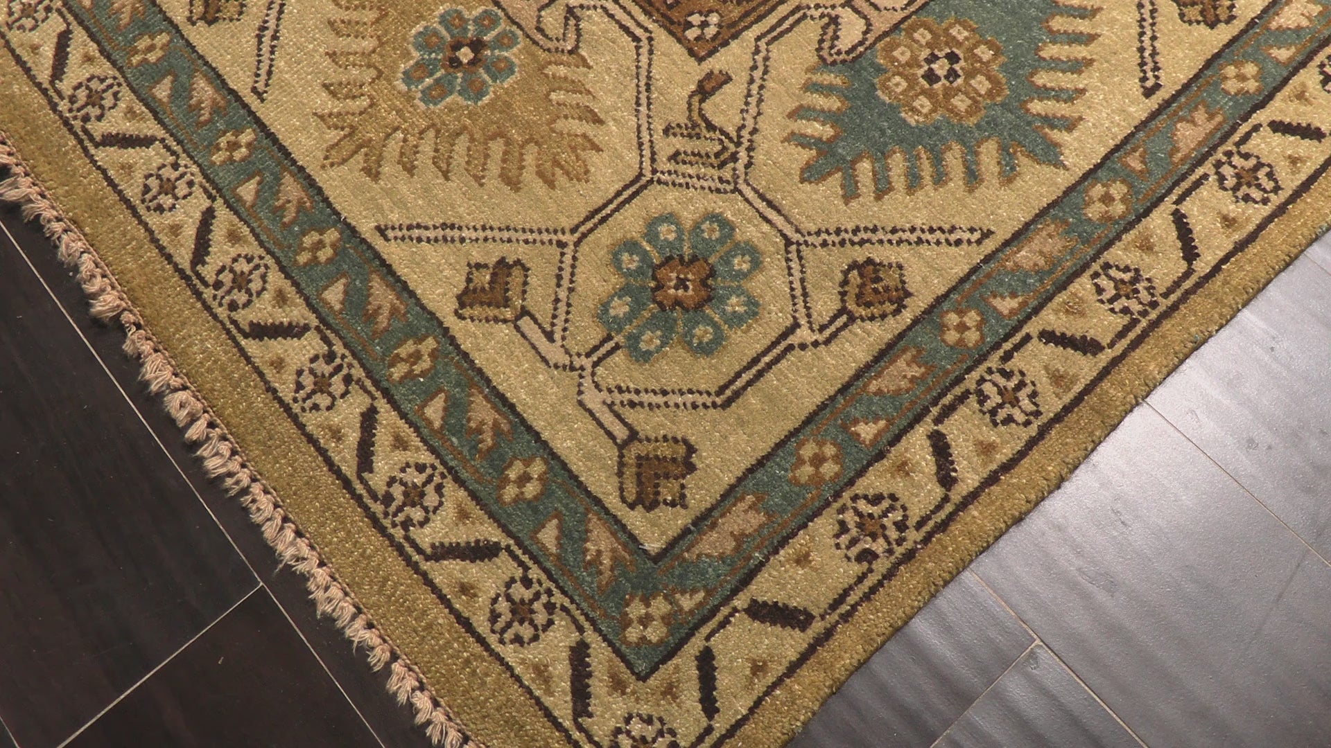 Caramel Beige 7'11''x10'1'' Oushak Transitional Geometric Hand Knotted Wool Oriental Area Rug