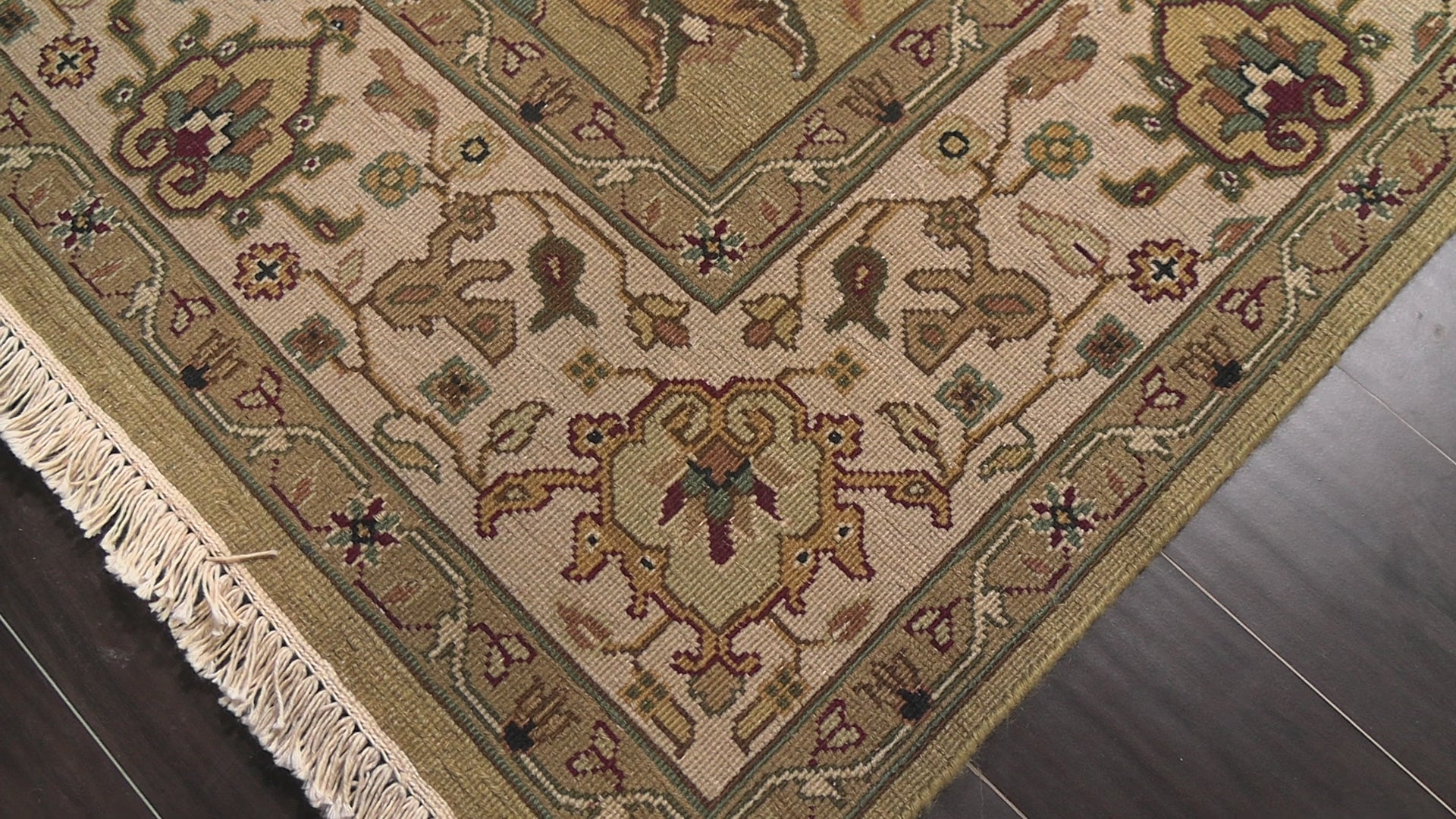 Khaki 5'11''x9'2'' Nourison Nourmak Traditional Reversible Organic Look Hand Knotted Wool Oriental Area Rug