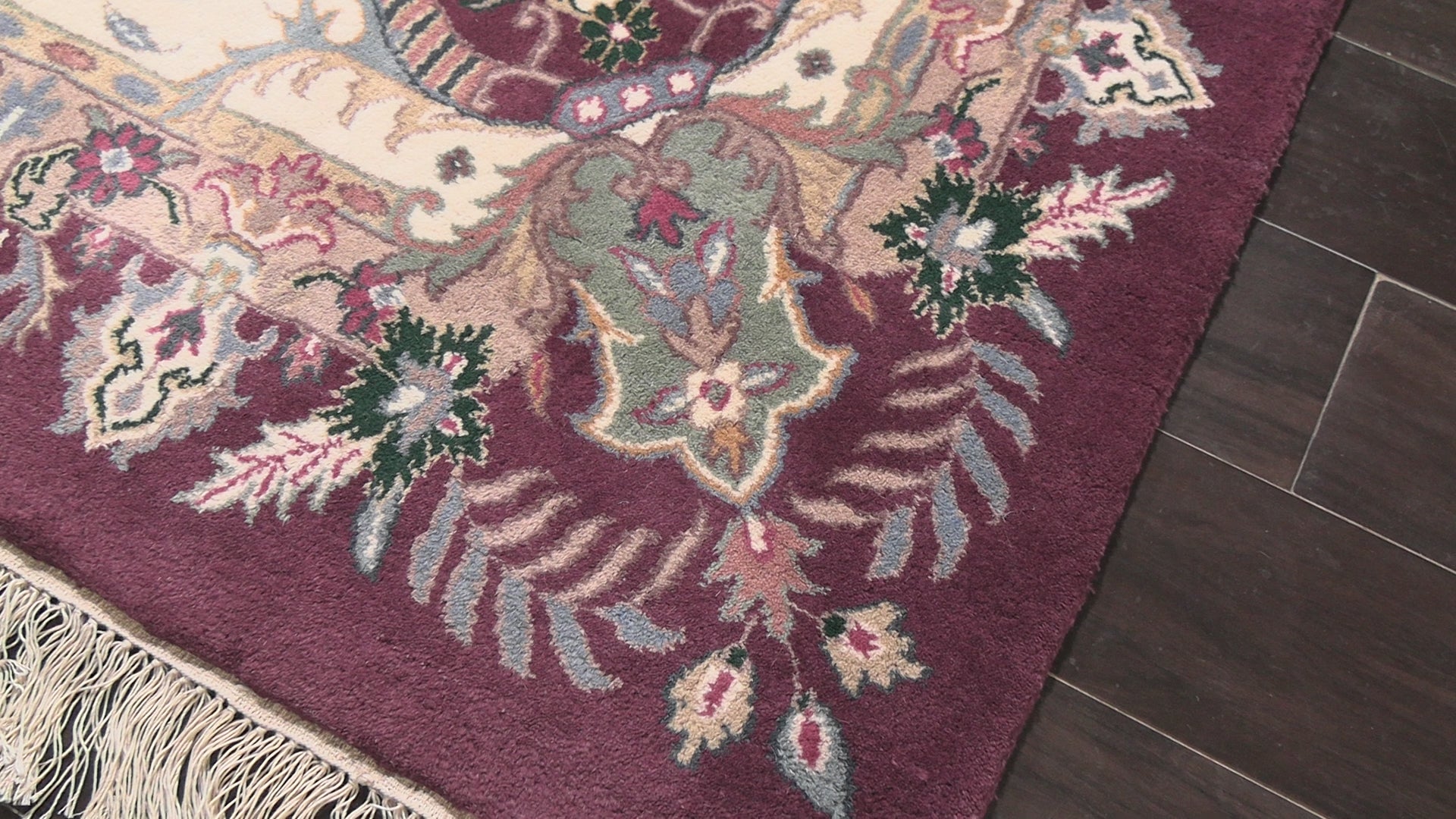 Plum 11'11''x18'3'' Indo Kerman Traditional 200 KPSI Plush Pile Vintage Hand Knotted Wool Oriental Area Rug