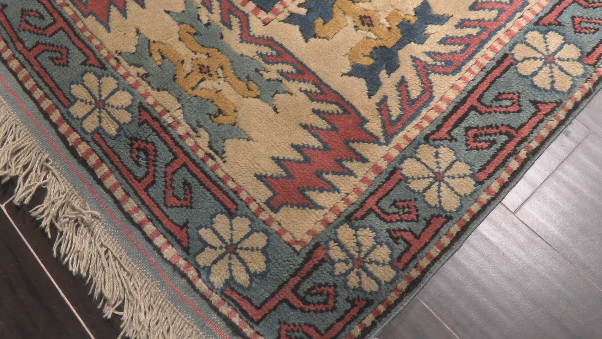Rose Aqua 7'1''x9'6'' Turkish Sultanhan Traditional Arts & Crafts Vintage Hand Knotted Wool Oriental Area Rug