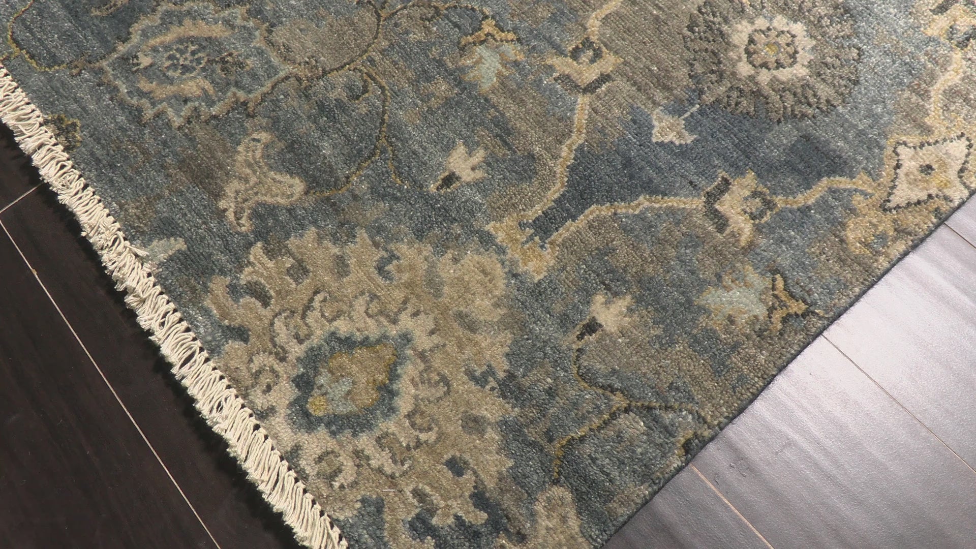 Slate Blue 6'2''x8'10'' Oushak Transitional Hand Knotted Wool Oriental Area Rug