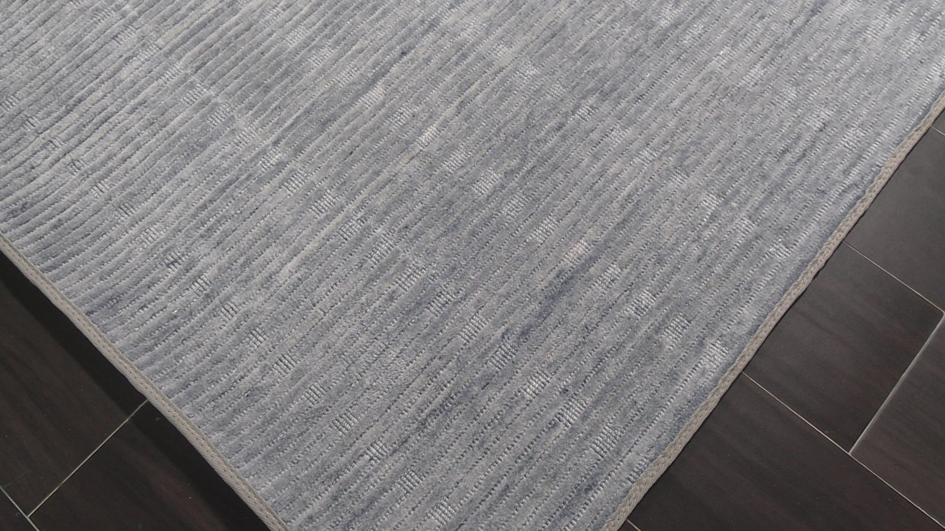 Slate Blue Multi Size Rug Contemporary Ribbed Texture Handmade Hand Loomed Wool Oriental Area Rug