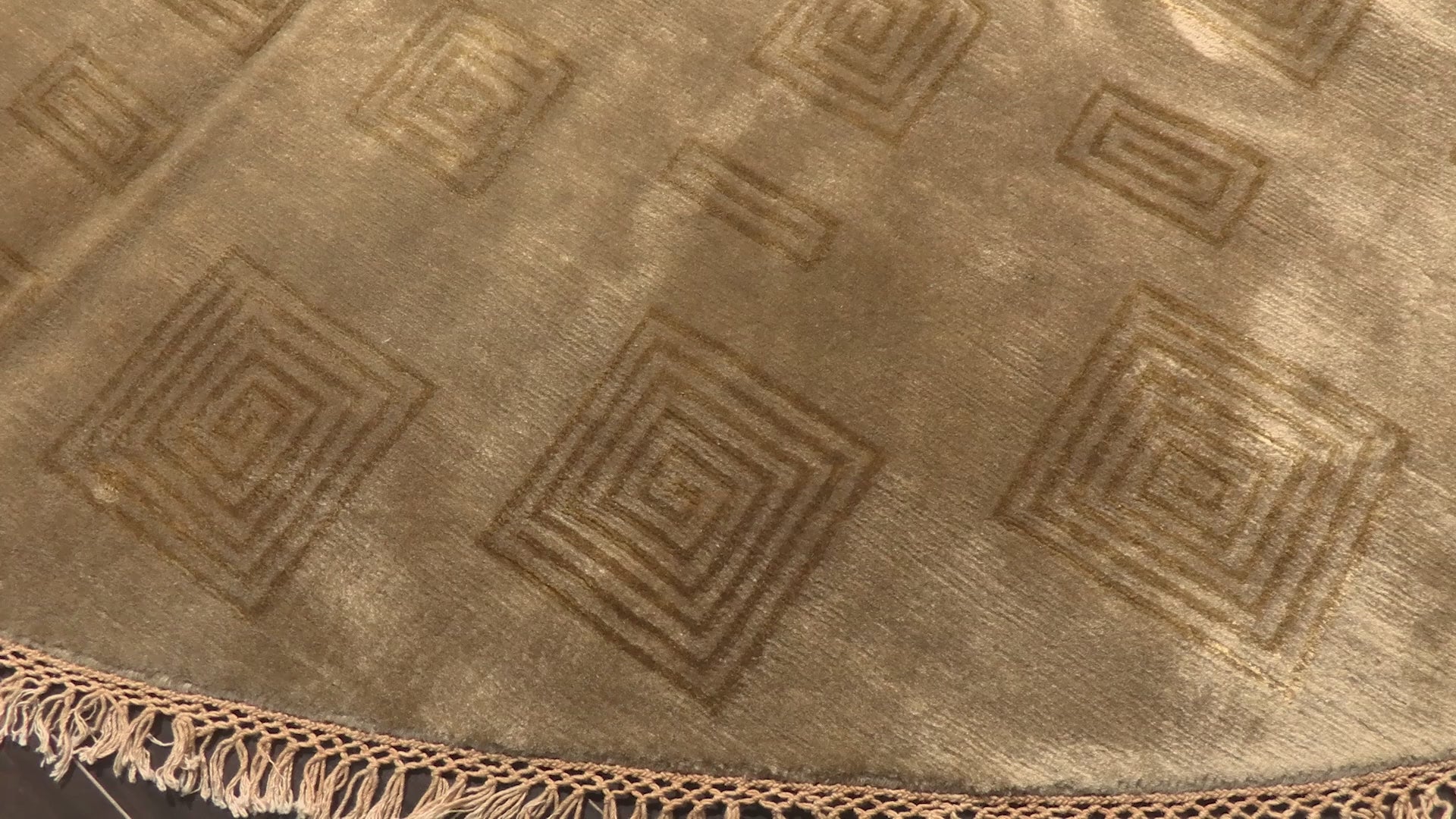 Tan Gold 10x10 Round Premium Tibetan Transitional Art Deco High Sheen Hand Knotted New Zealand Wool Oriental Area Rug