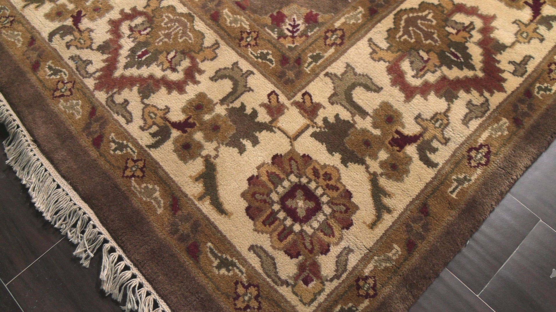 Brown 8'x8' Square Agra Traditional Botanical Plush Pile Hand Knotted Wool Oriental Area Rug