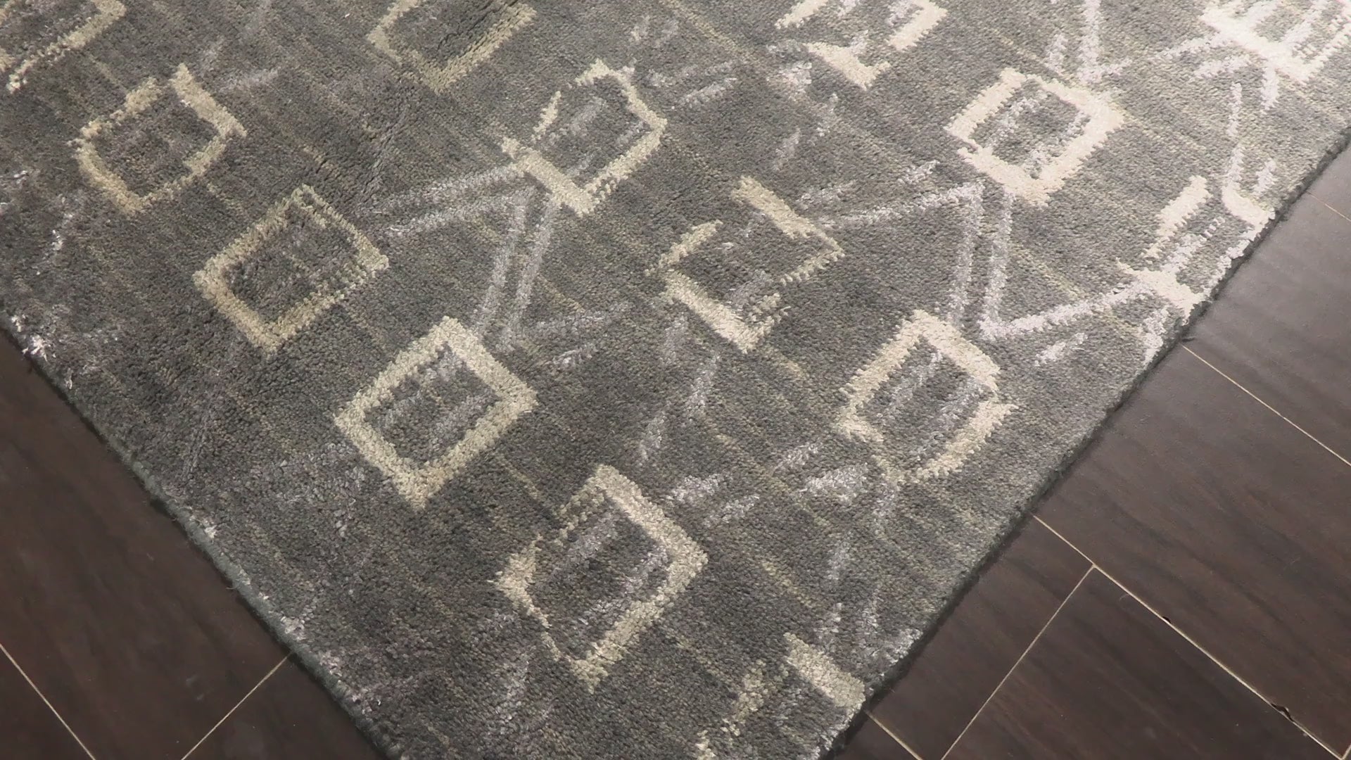 Tone on Tone Gray 8'8''x9'10'' Indo-Tibetan Modern Contemporary Hand Loomed Wool Bamboo Silk Oriental Area Rug