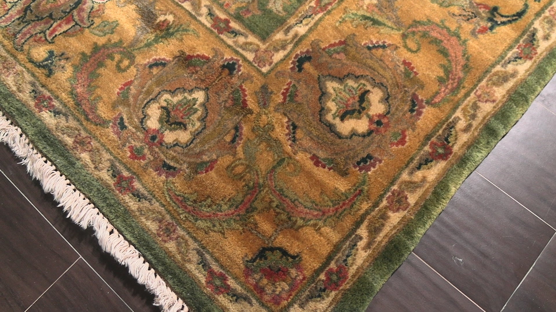 Green 6'3''x9'3'' Agra Traditional Botanical Plush Pile Hand Knotted Wool Oriental Area Rug